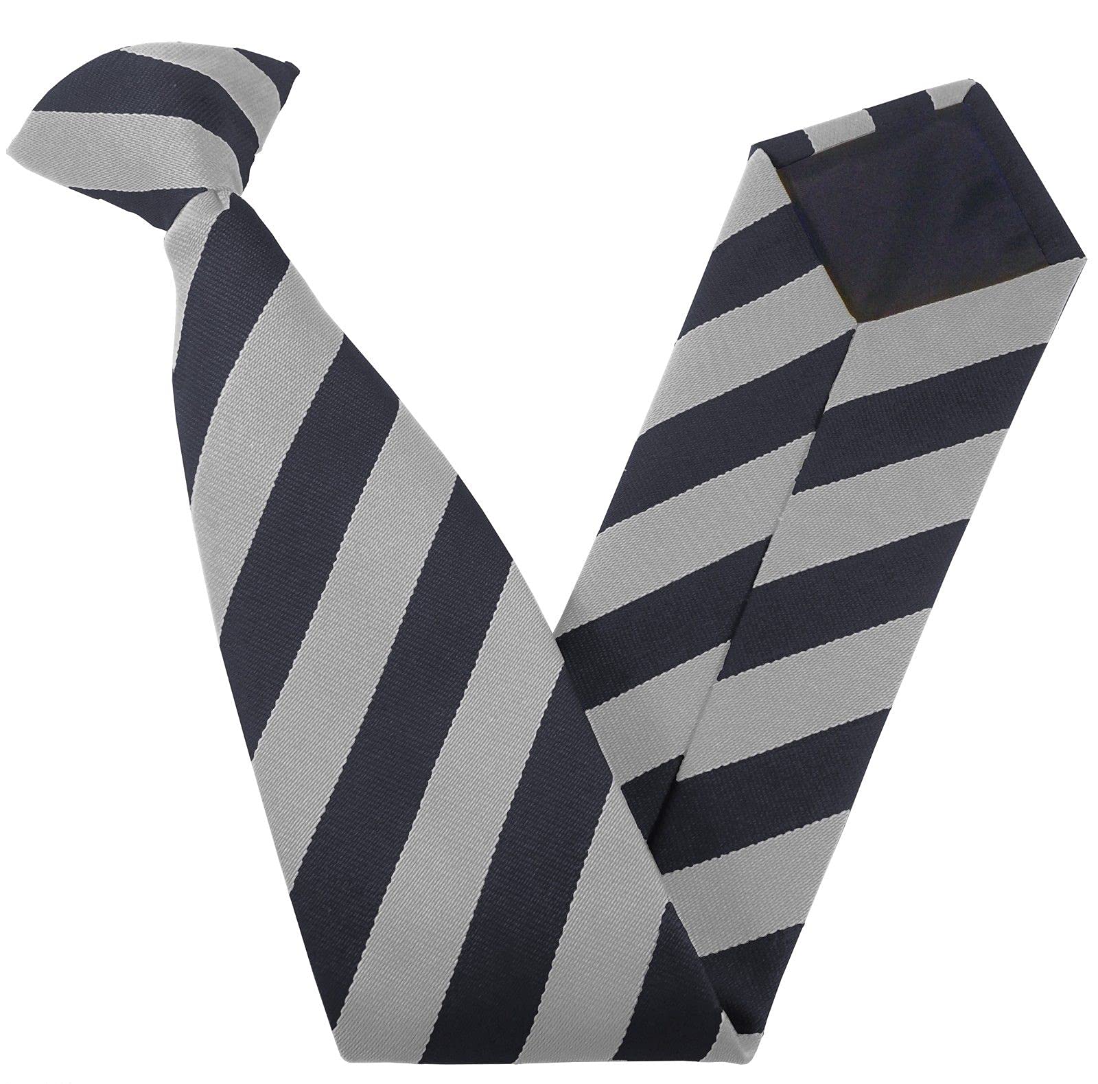 Great British Tie Club Men's Adult Block Stripe Clip On Neck Ties (White & Navy)