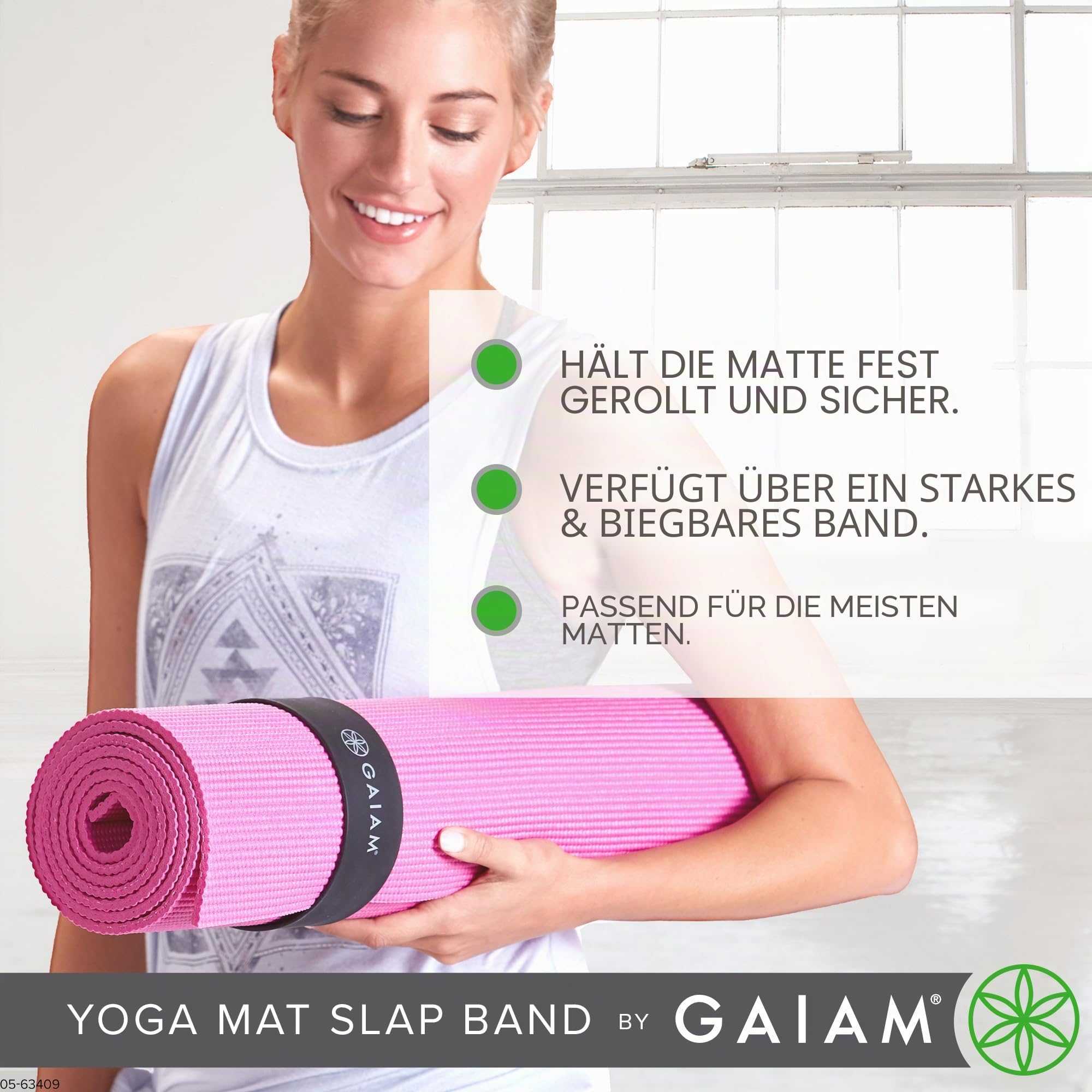 'Yoga Mat Strap Slap Band - Keeps Your Mat Tightly Rolled and Secure, Fits Most Size Mats (20'' L x 1.5'' W), Black'