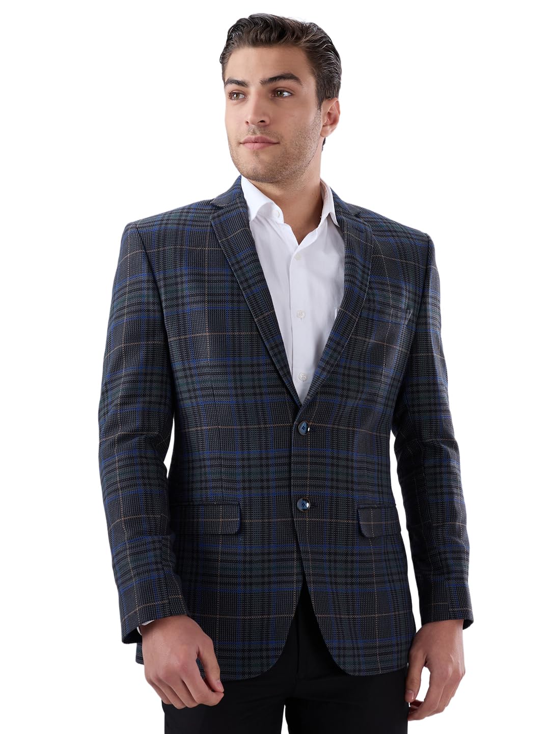 park avenue Men Slim Fit Checks Pattern Terelyne Cotton Blend Notch Lapel Full Sleeve Formal Jacket-picture-41