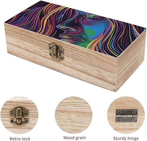 Miniatura 3 de Caja de almacenamiento de madera de pelo largo para mujer, cubos grandes de madera retro con tapa con bisagras de 7.9 x 3.9 x 2.3 pulgadas, caja de