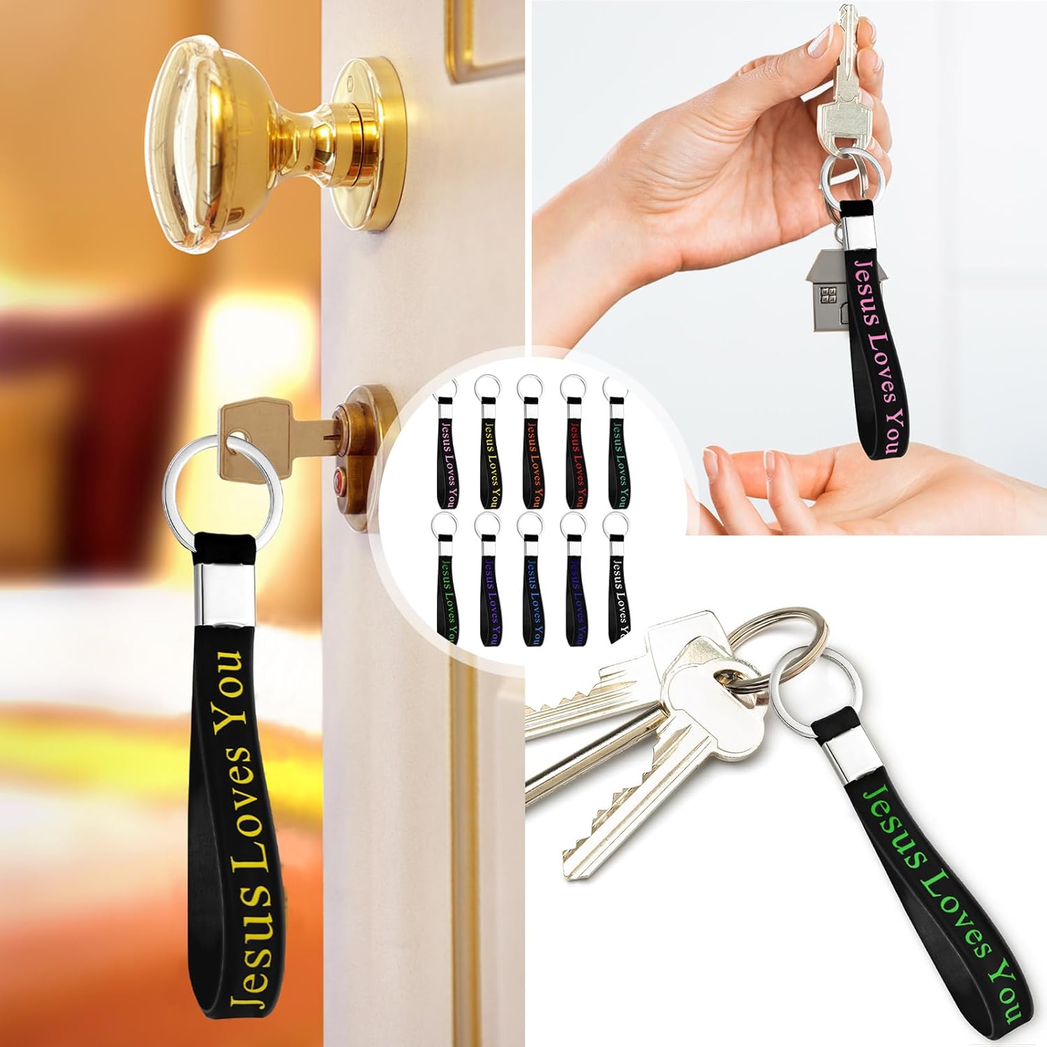 Sasylvia 100 Pcs Jesus Loves You Silicone Keychains Christian Bible Verse Keychains Bulk Inspirational Religious Siliconce Christian Keychain Gift for Church(Black, Classic) - Image 7