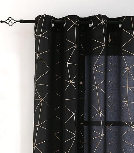 Miniatura 2 de Taisier Home Paneles de cortina de lino dorado con ojales, azulejos metálicos marroquíes, cortinas negras para dormitorio, sala de estar,