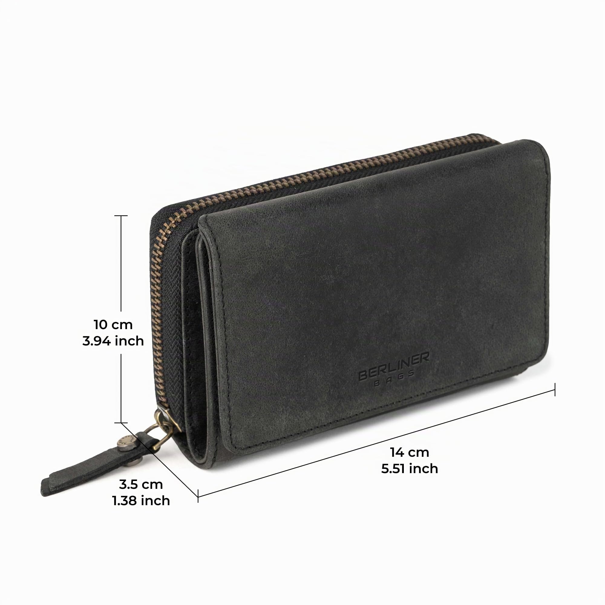 Berliner Bags Cartera Mujer de Piel Vienna, Billetera Grande con Monedero, Gran Capacidad y Protección RFID, Tarjetero - Gris Oscuro