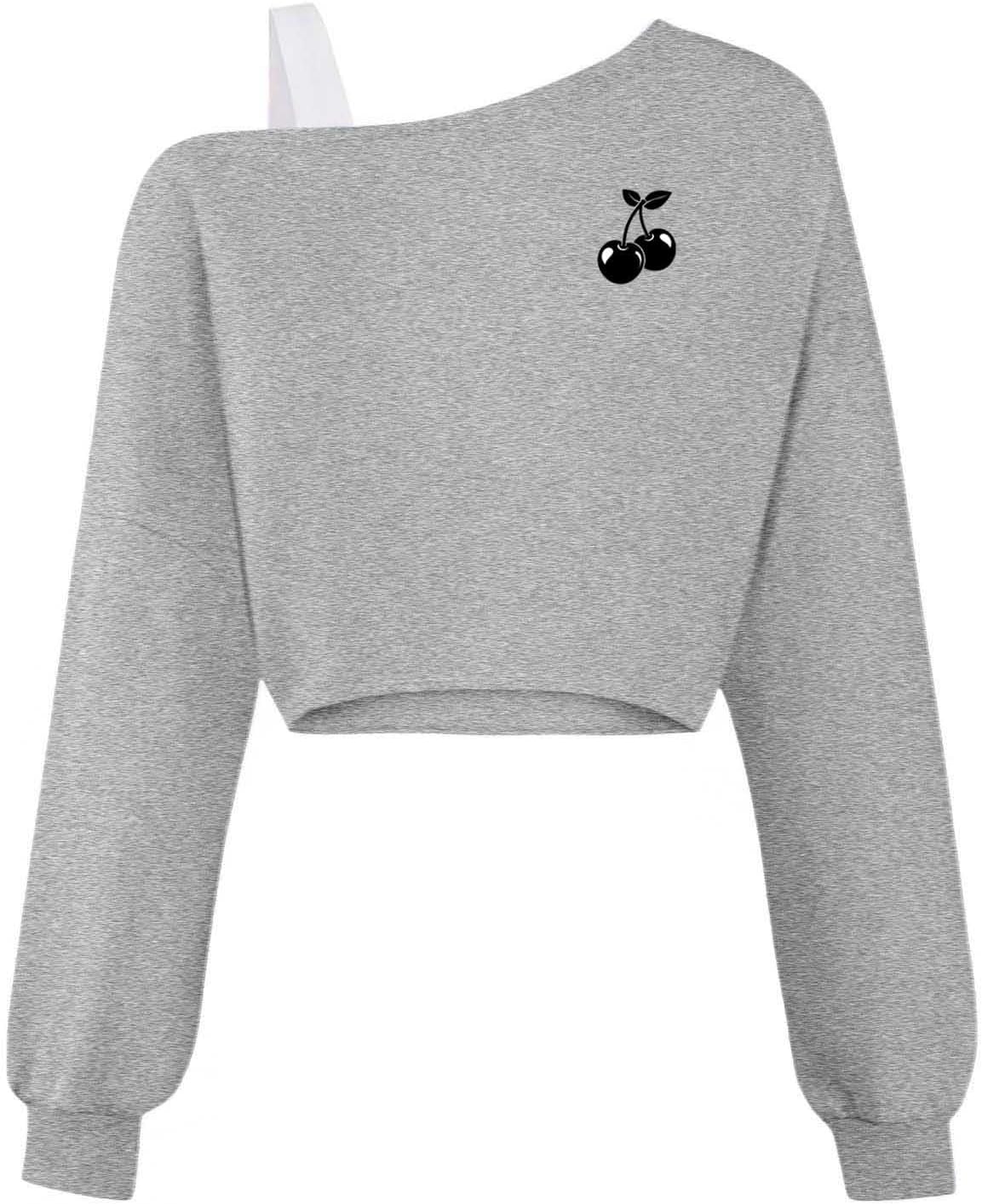 Girls Graphic Off Shoulder Sweatshirt Cropped Pullover Cute Long Sleeve Tops Casual