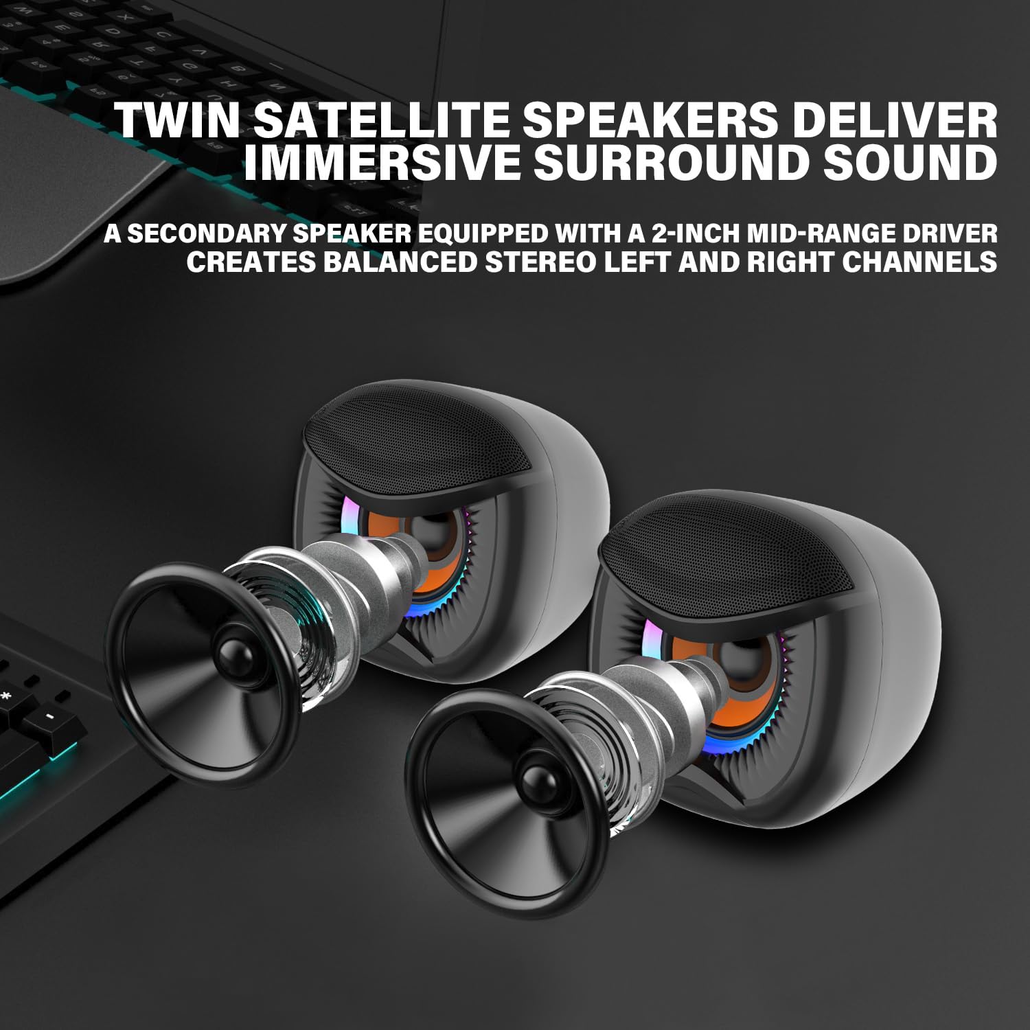 Altoparlanti per computer, altoparlanti per PC con subwoofer, altoparlanti da gioco 2.1 per PC desktop, alimentati tramite USB, AUX da 3,5 mm per monitor, laptop, scrivania