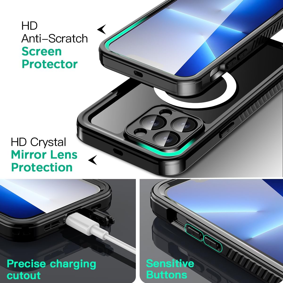 AICase iPhone 13 Pro Case Waterproof with MagSafe Clear Snowproof,Dustproof and Shockproof,IP68 Certified Full Body 360 Protection Fully Sealed Underwater Cover for iPhone 13 Pro 6.1"