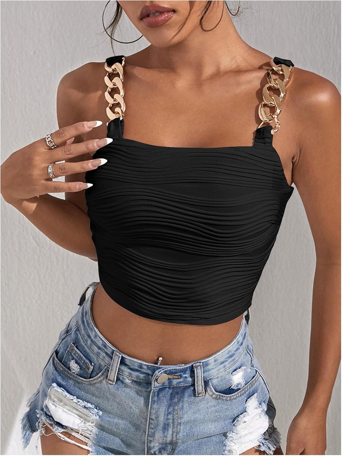 Milumia Women Chain Strap Crop Tank Top Square Neck Sleeveless Y2k Going Out Shirts - Image 5