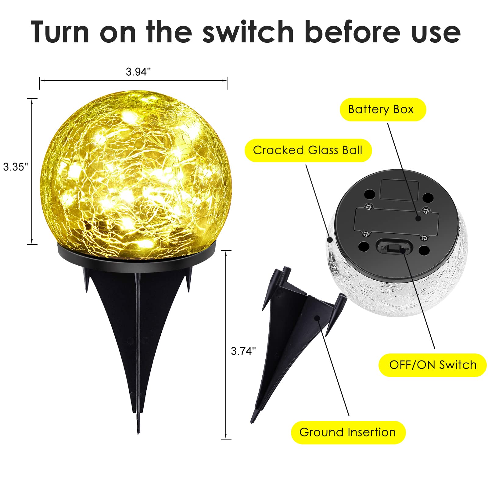 Confezione da 2 50 luci solari a LED da giardino, decorazione per esterni, in vetro incrinato, impermeabili, luce bianca calda, per cortile, sentiero, patio, prato, Halloween, Natale,