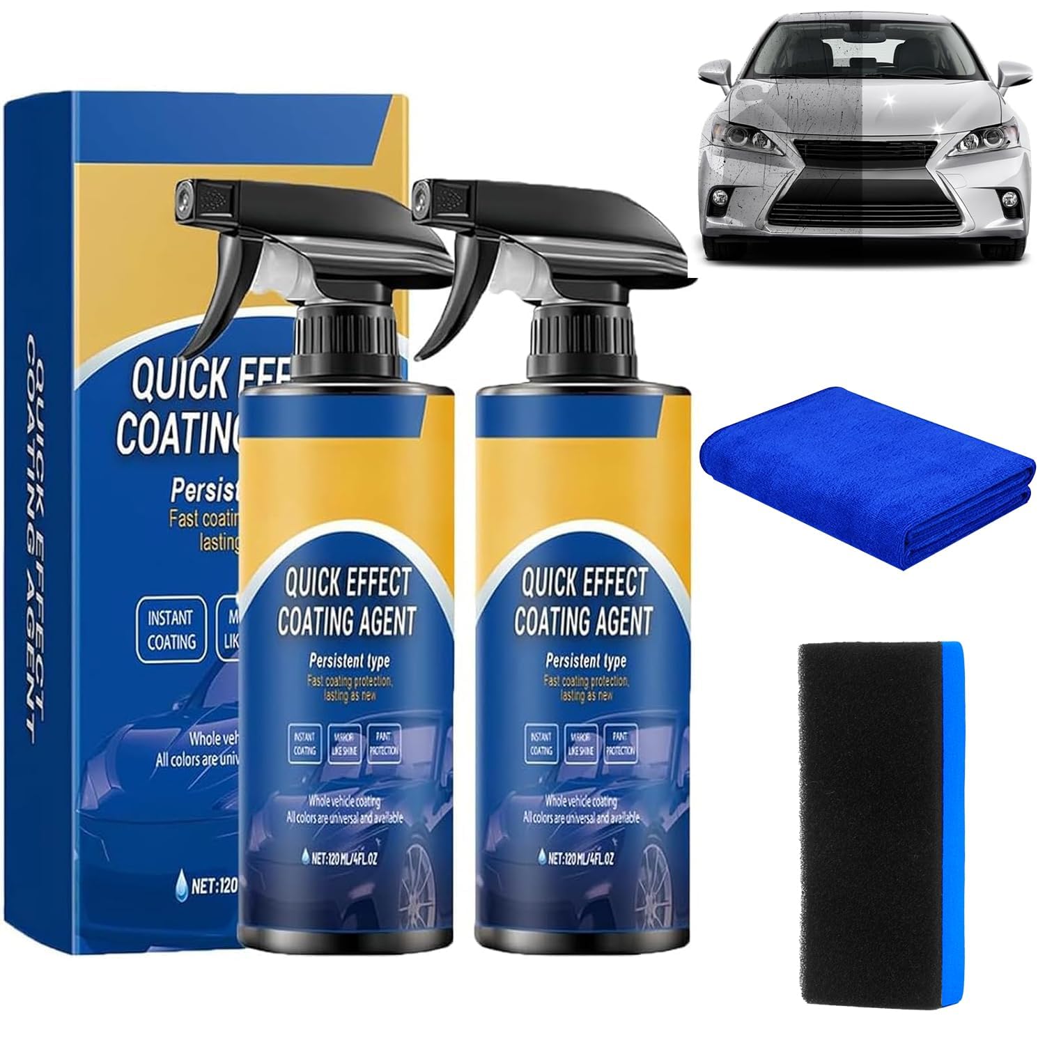 Quick Effect Coating Agent, 2PCS 3 in 1 Hochschutz-Auto-Beschichtungsspray, Spray Coating Agent, Autos Kratzer Entferner, Auto Nano Beschichtungs spray, Beschichtungsspray Autolack