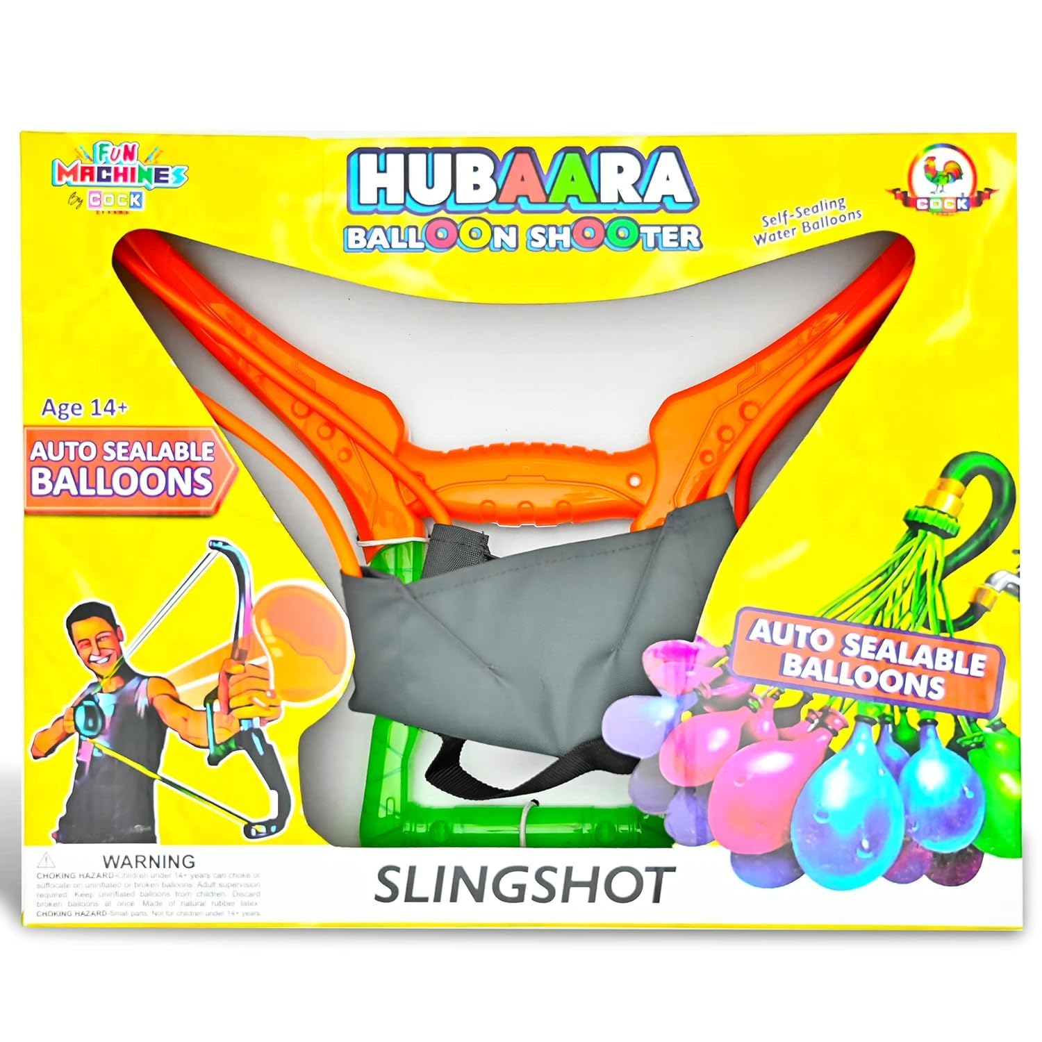 Mobigift Plastic Fun Hubaara Balloon Shooter,Self Sealing Water Balloons ||Easy to Shoot Baloons with Sling Shot||(1 Slingshot & 30+ Balloons) Auto Sealable Balloons), MultiColoured, Pack of 1