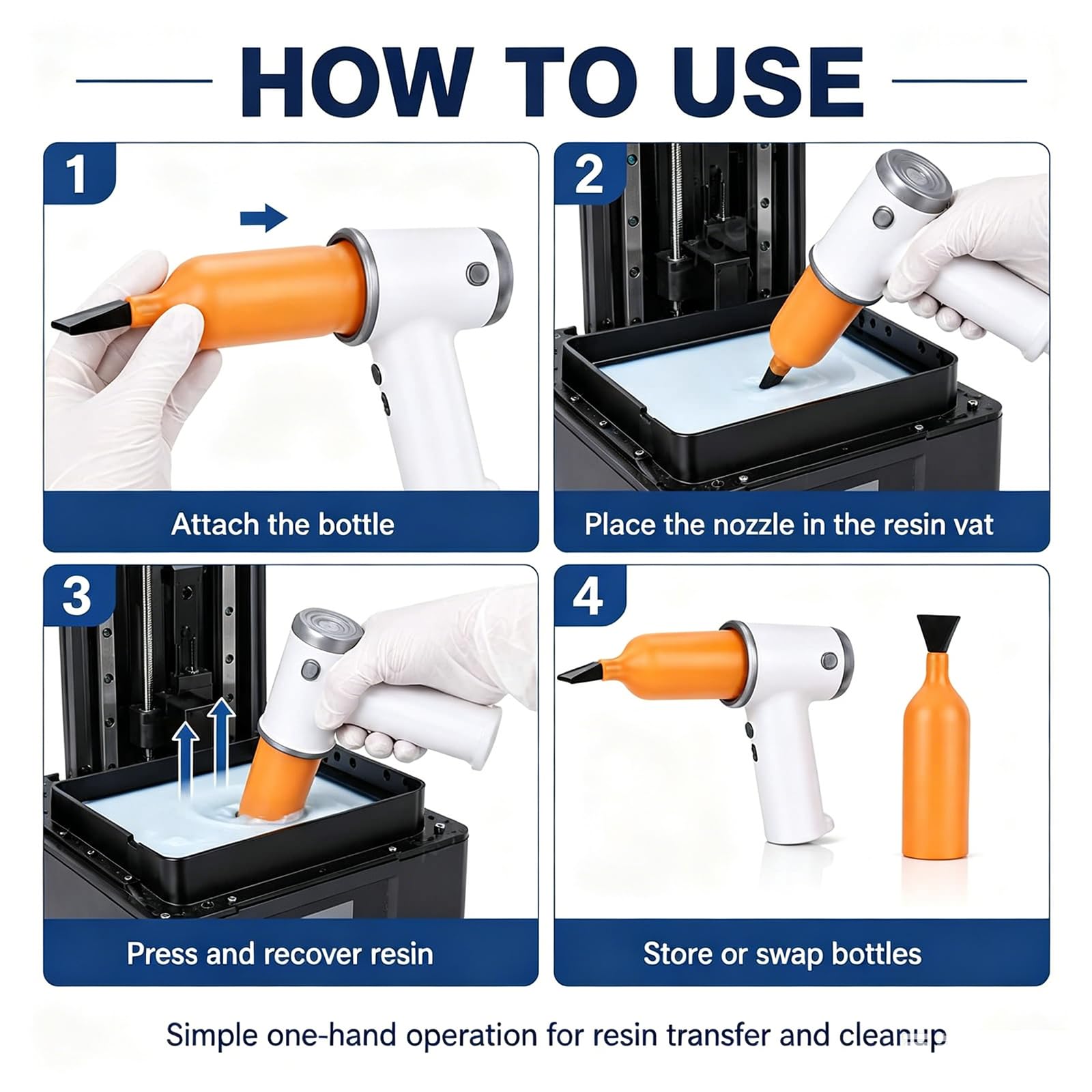 Pompe à résine pour imprimante 3D, capacité de 300 ml, buse de canard, outil d'aspiration pour résine recyclée, compatible avec la plupart des imprimantes 3D