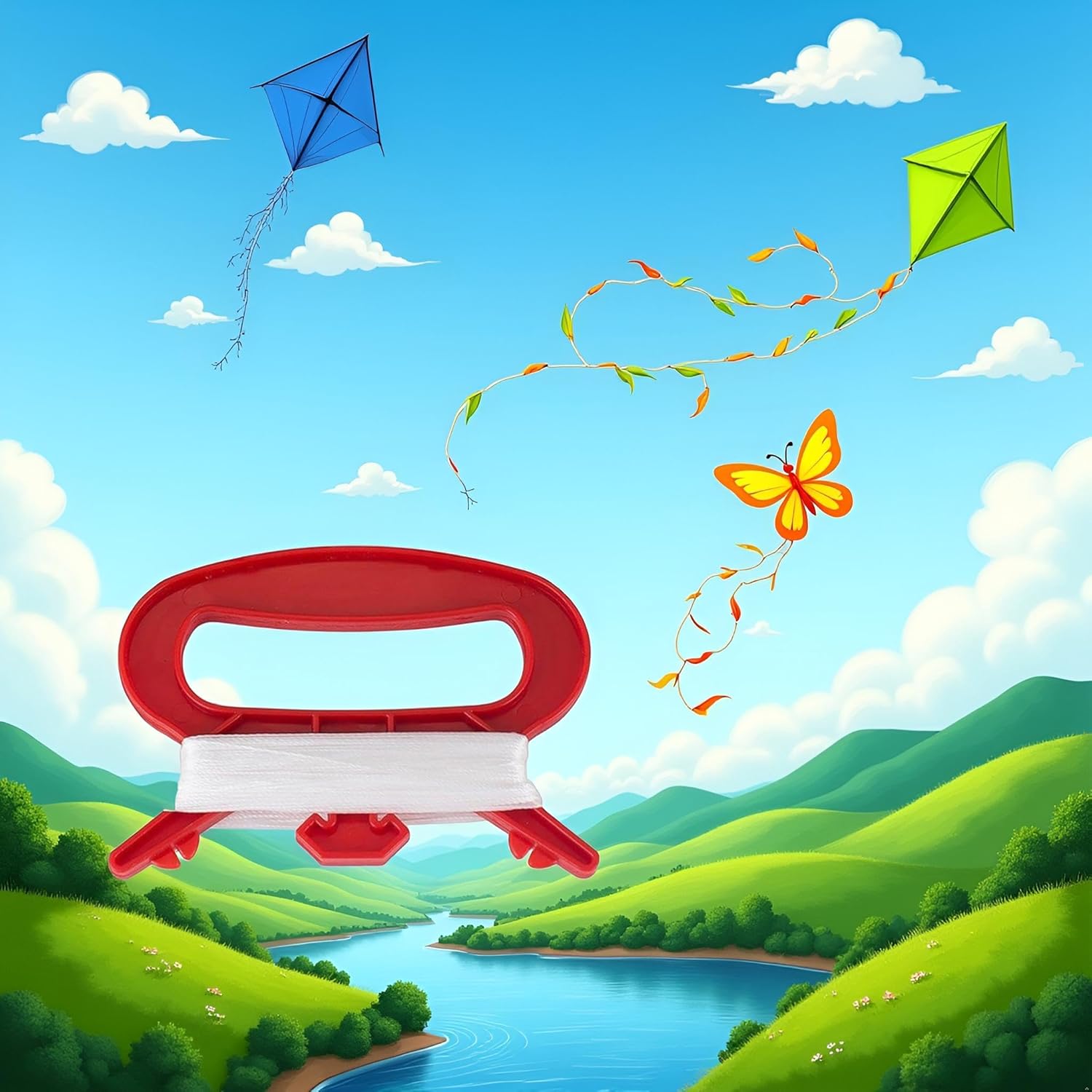 Red D Shape Winder with 100m Line String for Outdoor Sports Flying Kite,Kite Board Tool Kit Kites and Wind Spinners