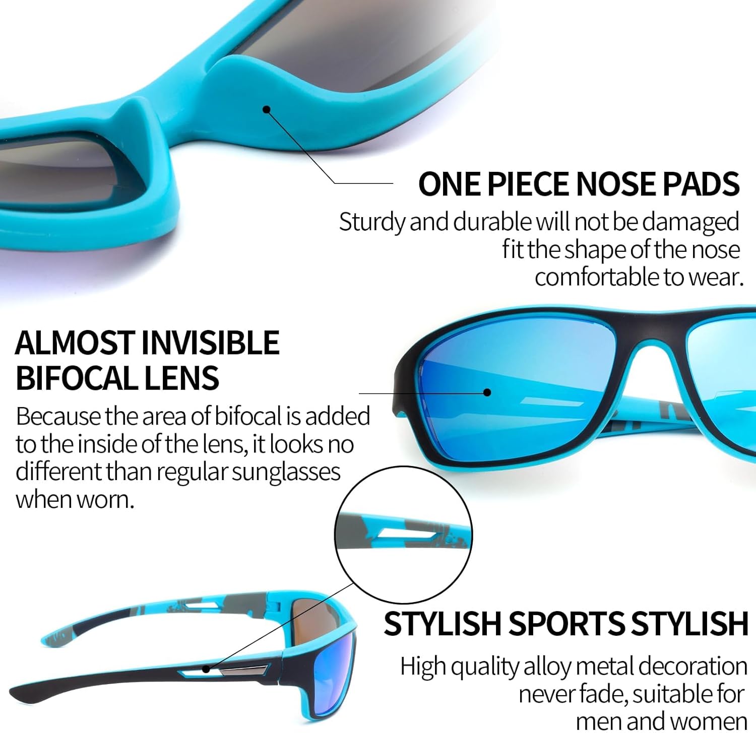 Bifocal Reading Sunglasses Mirrored Lens Sports Wrap Around Sun Readers UV400 Protection for Drving Fishing Cycling - Image 3