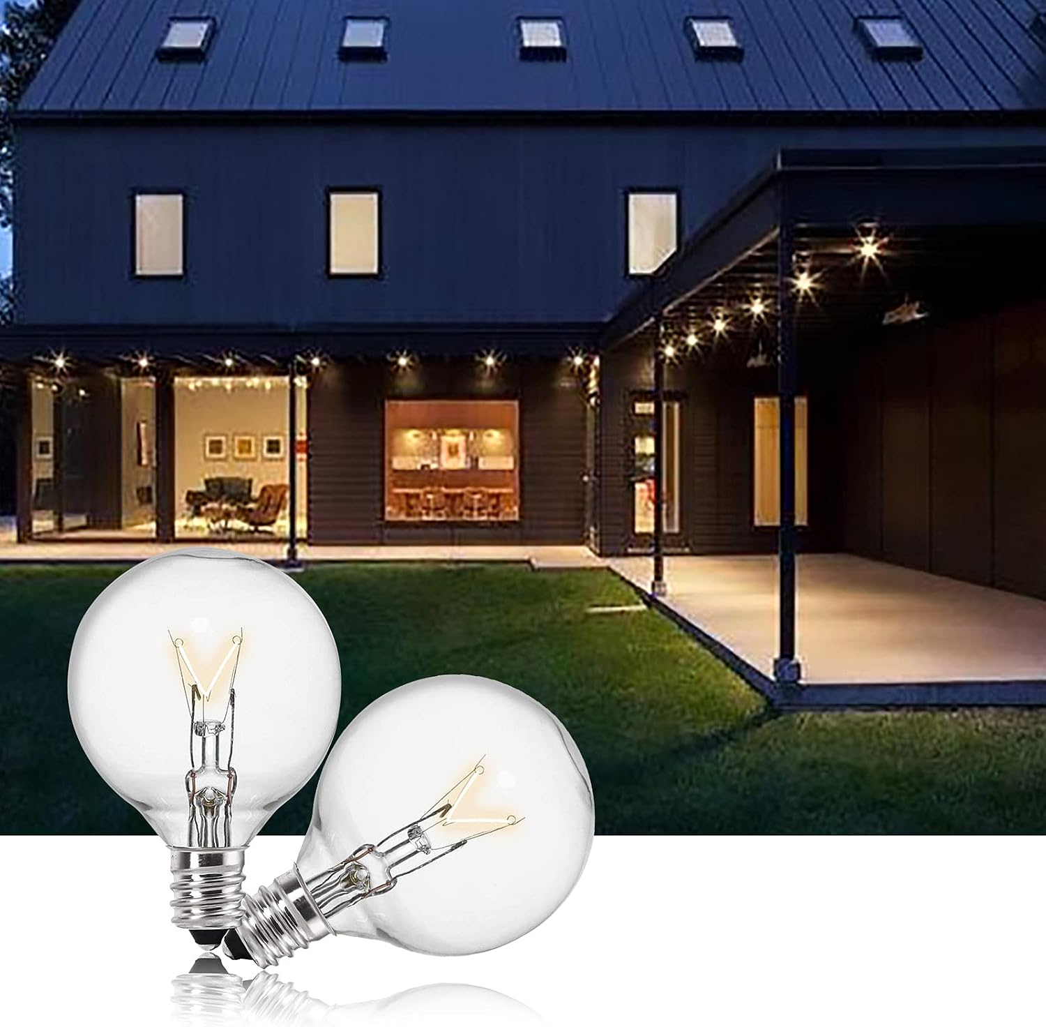 25-Pack G40 Incansedent String Light Bulbs, LEDESIGN 5 Watt G40 Globe Light Bulbs, G40 Clear Replacement String Light Bulbs with Candelabra Screw Base, Fits E12 and C7 Sockets, Indoor-Outdoor Use