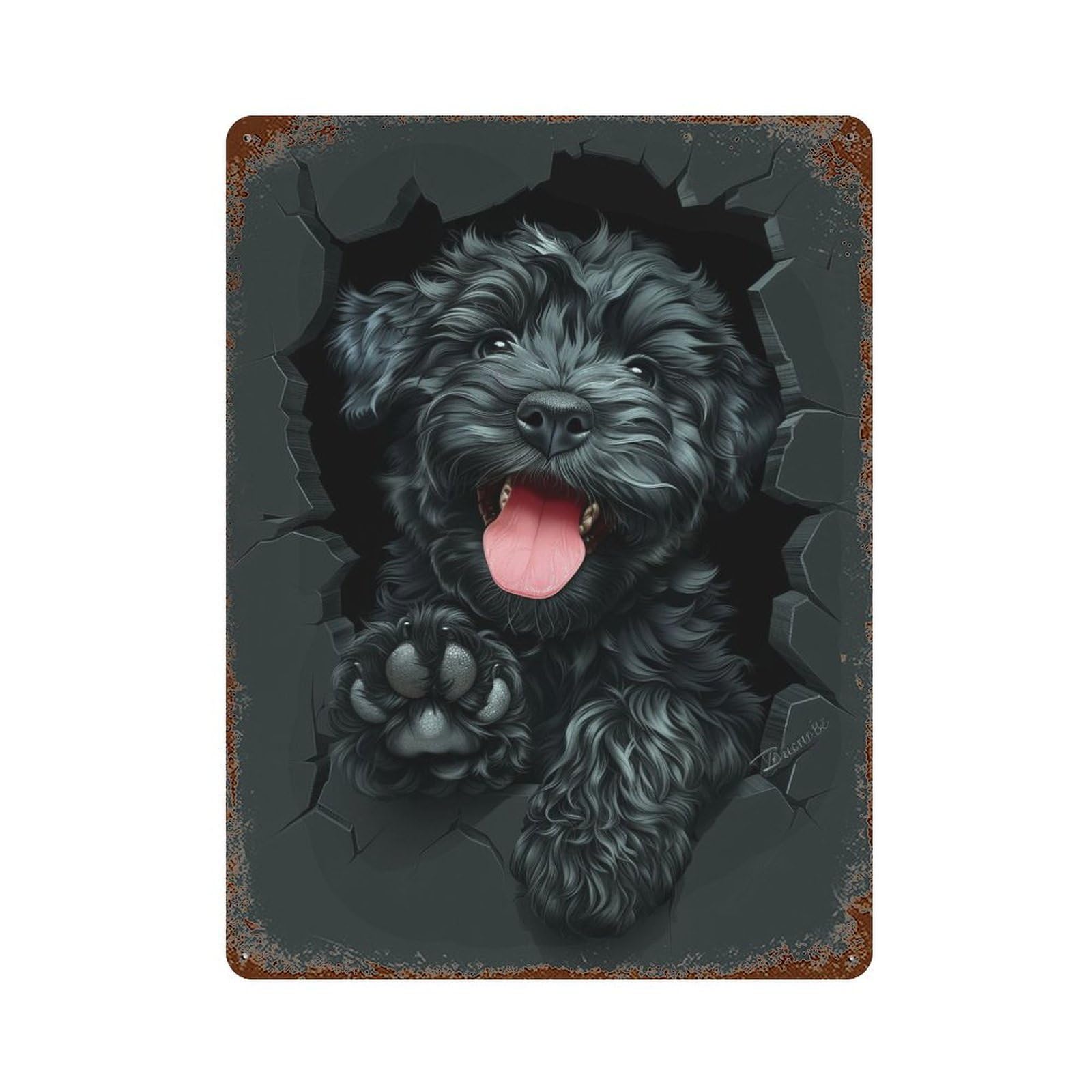 Black Russian Terrier Vintage Wall Sign 15.7"x11.8", Rust Effect Metal Decor for Living Room, Hallway And Home Decor