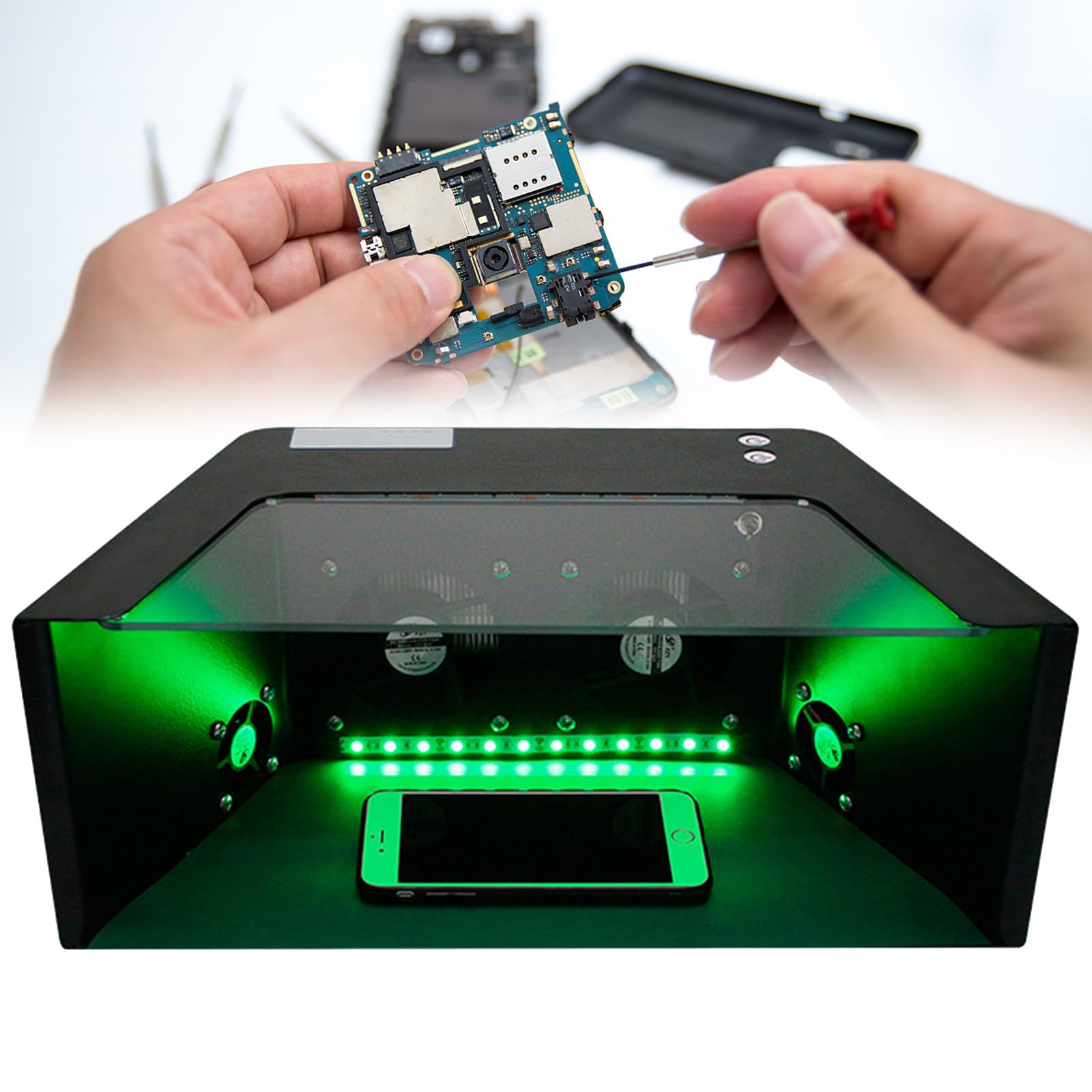 NYANS Banc de Nettoyage à Flux d'air avec Hotte à Flux Laminaire Vertical, avec 4 Ventilateurs et Filet de Filtre HEPA, Mini Établi de Salle sans Poussière, Prend en Charge 3 Modes D'éclairage