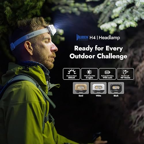 Miniatura 2 de WUBEN Linterna frontal LED H4 recargable, 800 lúmenes, lámpara de cabeza súper brillante, linterna frontal impermeable IP68 con sensor de