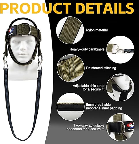Miniatura 6 de Entrenador de arnés de cuello y cabeza, correa ajustable para la barbilla y arnés de cabeza, ejercitador de cuello de neopreno para levantamiento de