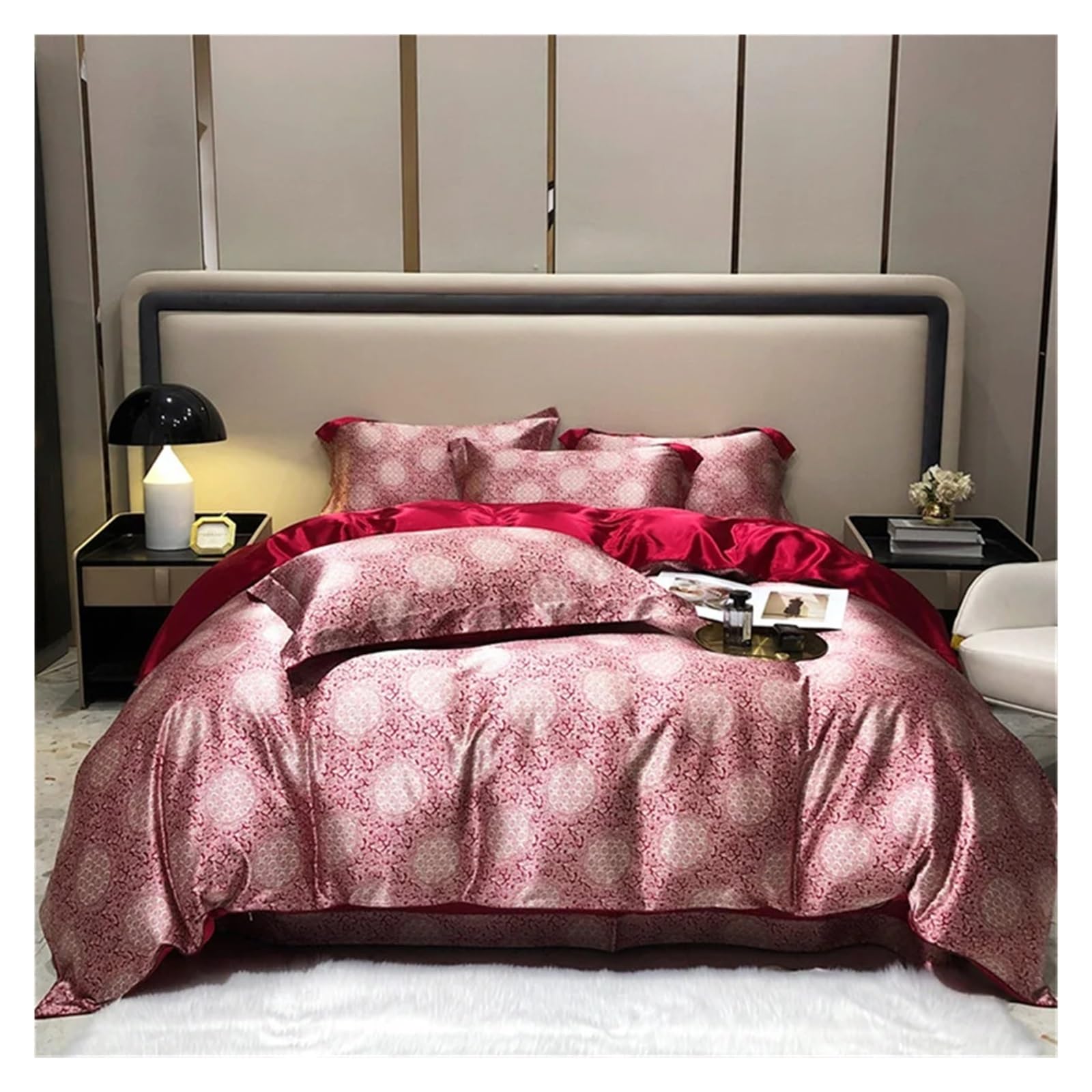 Sbcgfy B Silk 4 Pieces Comforter Edding Set, 1Pc Duvet Cover, 1Pc Ed Sheet, 2Pcs Pillowcases, Luxury Home Textiles Edclothes,Cotton Duvet,-Queen Size 1.8M Ed 4Pcs