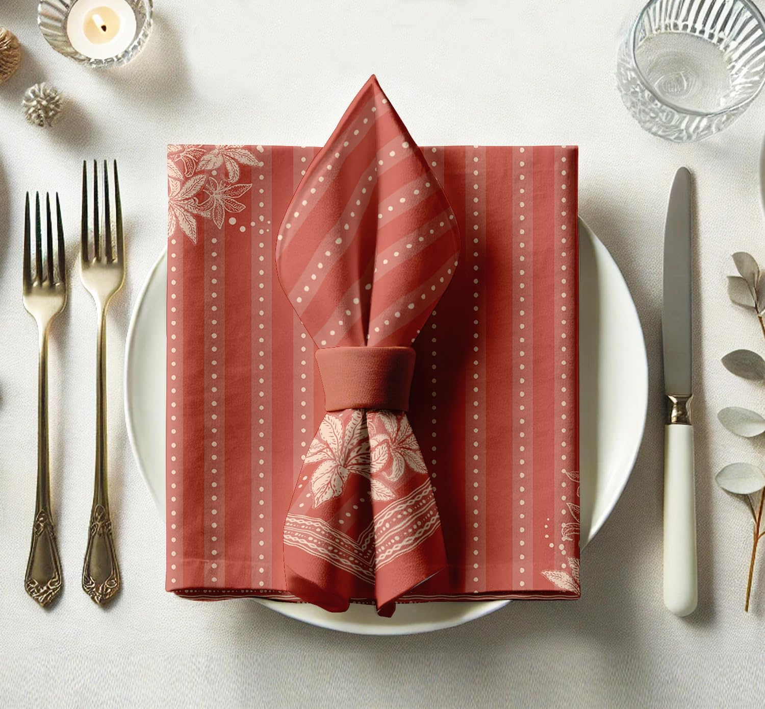Luxury Cotton Twill Napkins - Set of 12, 20-Inch Floral Print, Premium Thick Cloth Napkins for Elegant Dining & Special Occasions - Soft, Reusbale & Machine Washable
