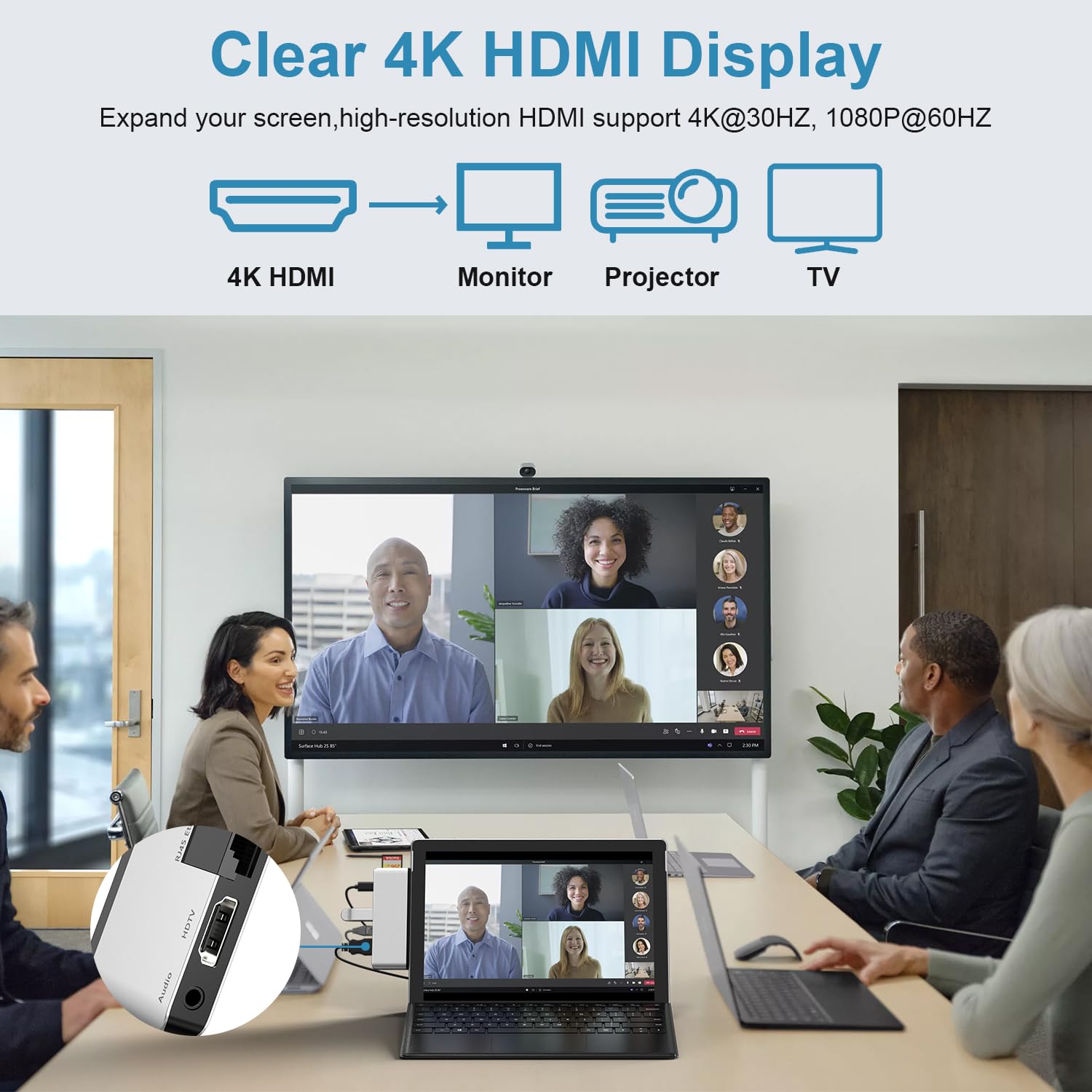 Concentrateur USB Surface Pro 11, station d'accueil Surface Pro 9 avec HDMI 4K, USB-C Thunderbolt 4 (vidéo 8K + données + PD), 100 m RJ45, 2 USB 3.0, fente pour carte SD/TF, 3,5 mm, conçu pour Surface