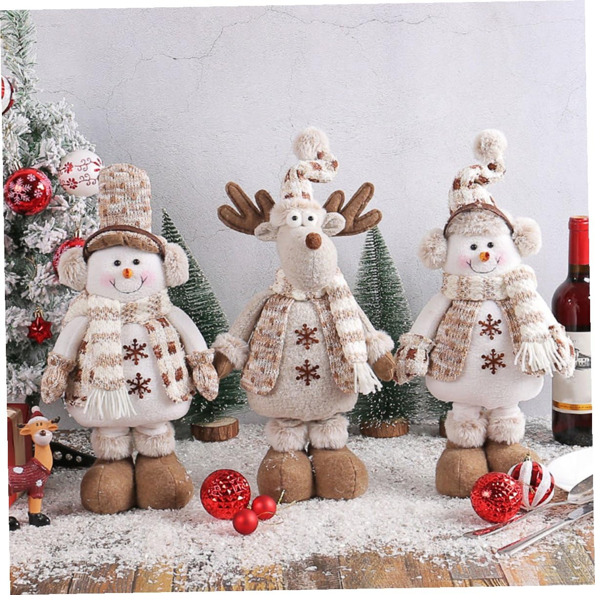 Ornamento Natalizio Bambola di Peluche Estensibile a Forma di Pupazzo di Neve Cappello, Decorazione da Tavolo per Feste di Natale e Scenari Natalizi, Regalo Festivo per Casa