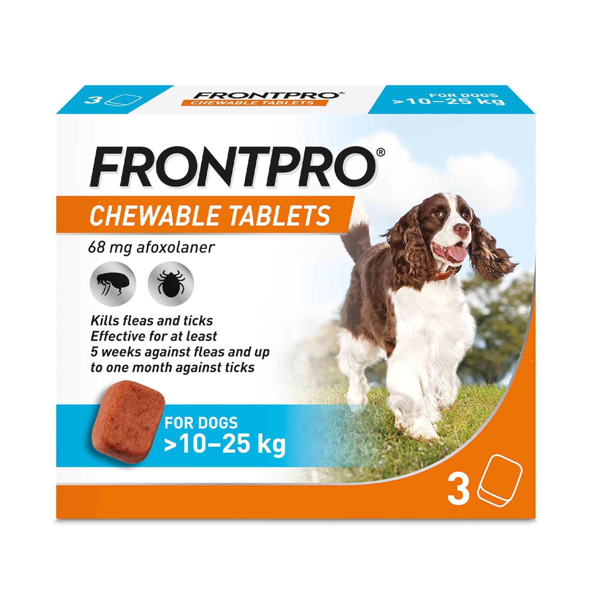 FRONTPRO Chewable Tablets Flea & Tick Treatment for Dogs 3 Pack (10-25kg)