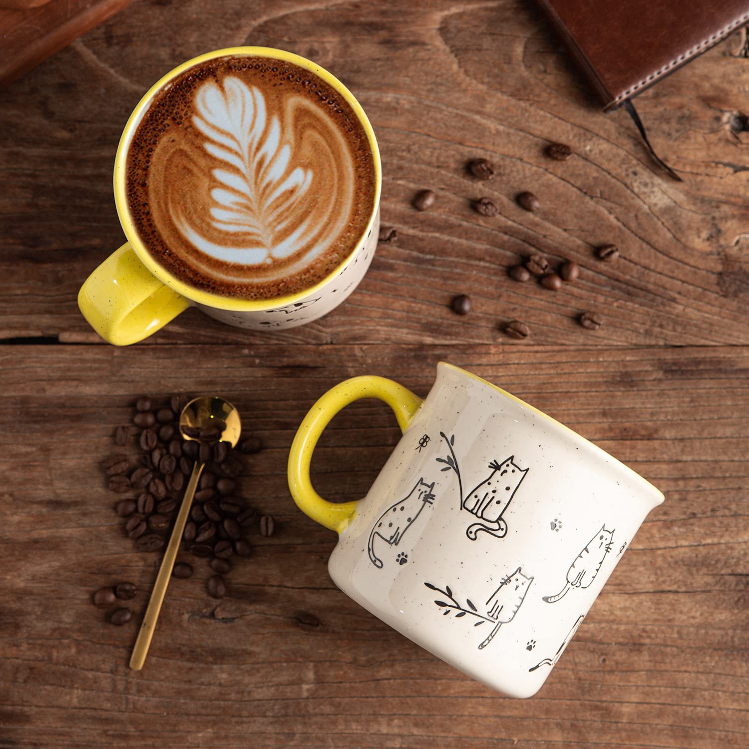 AmorArc Juego de 2 tazas de café grandes de cerámica de 22 onzas, diseño moderno, tazas de gran tamaño con asa grande para hombres, mujeres, papá, mamá, taza grande con patrones texturizados de perros