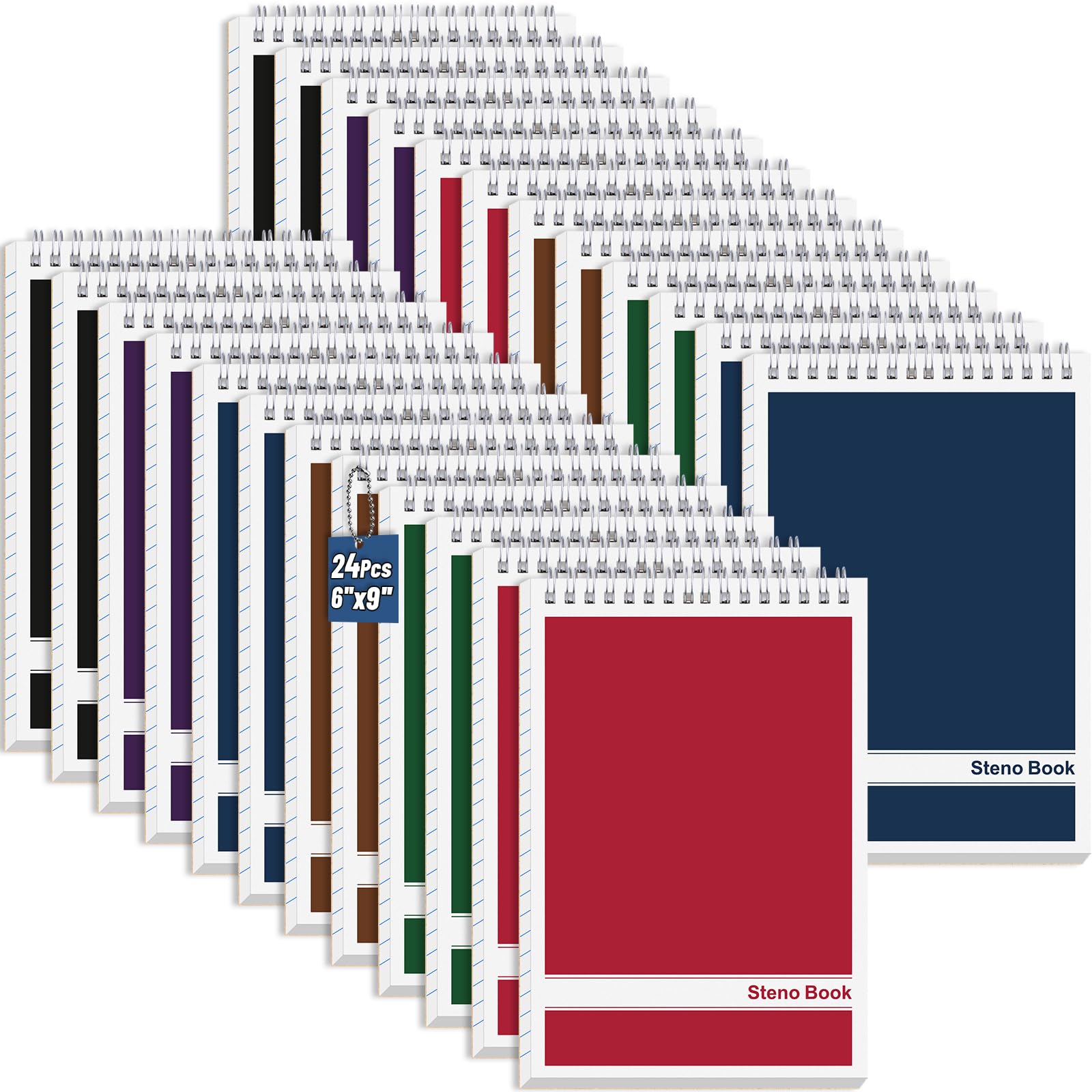24 Pack Steno Pads 6 x 9 in Spiral Top Notebook Bulk 6 Assorted Color Note Pad 60