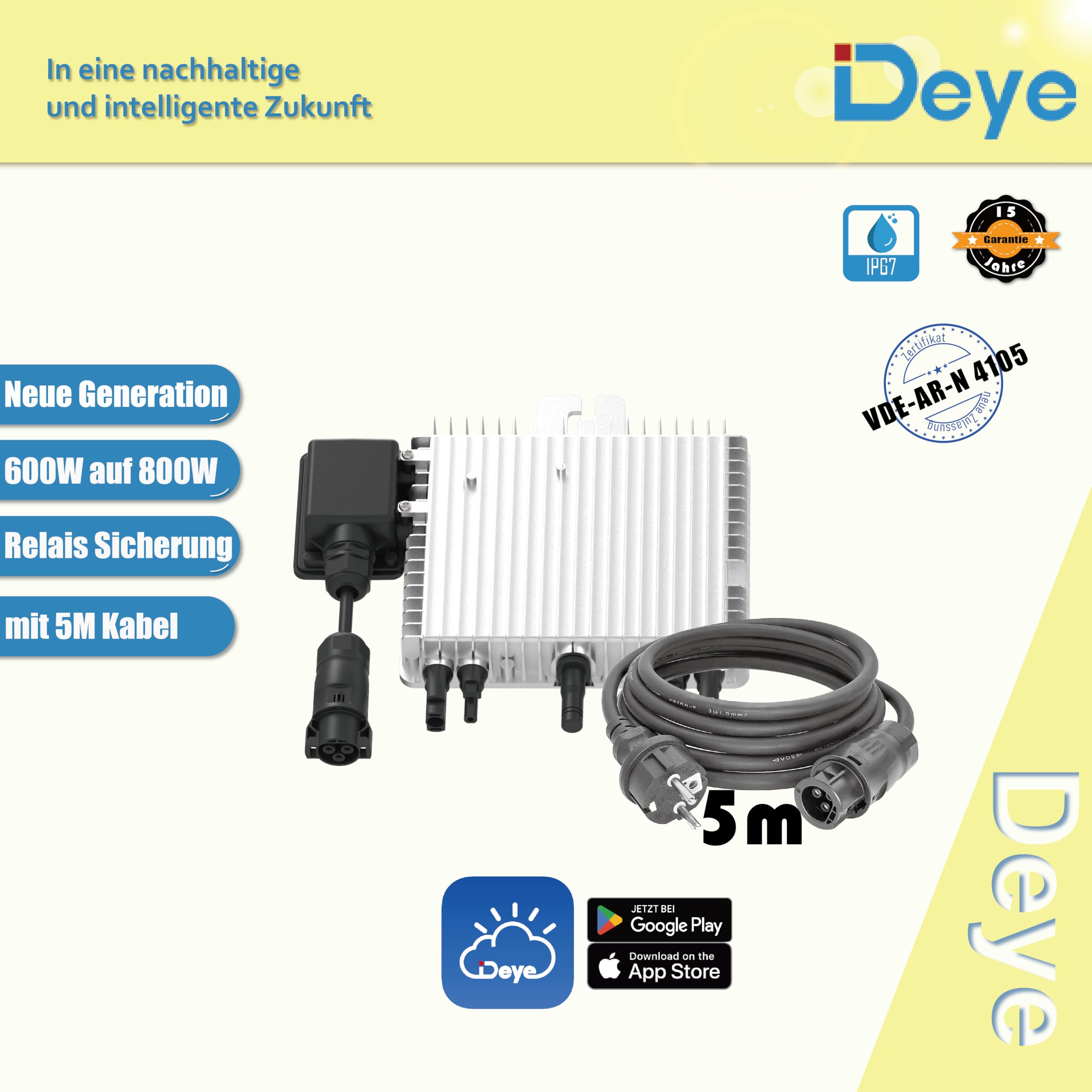 home Trends® Deye SUN-M80G4-EU-Q0 - Micro inverter di nuova generazione 800 W Ralais Solar PV esterno con cavo Schuko da 5 m