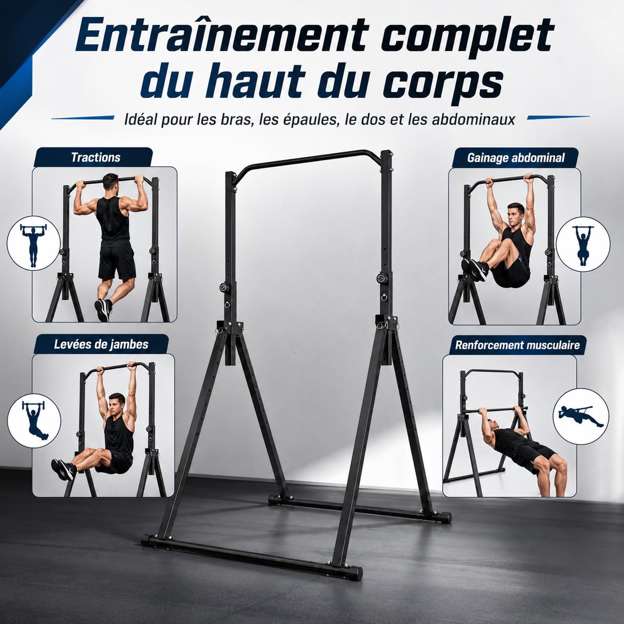 Barre de traction barre de gymnastique intérieure pliable en acier au carbone - Hauteur réglable de 175 à 230 cm - Pour adultes ou enfants - Charge maximale : 200 kg