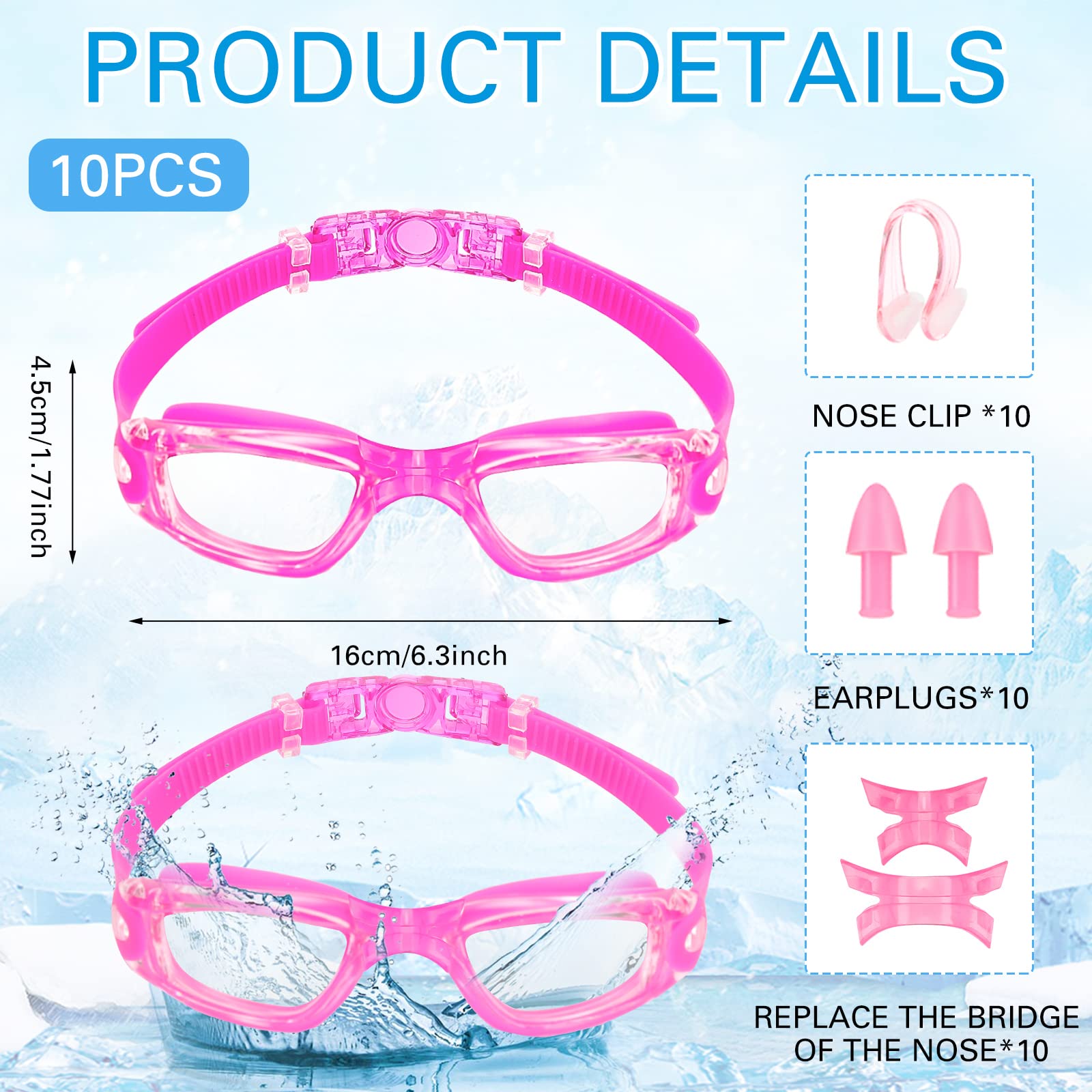 Treela 10 gafas de natación de silicona antivaho sin fugas para adultos (estilo vívido)