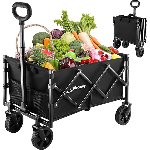 200LBS Wagons Carts Foldable, Small Collapsible Wagon Cart Portable Wagon Lightweight Utility Wagon Foldable Wagon Beach Wagon with Wheels Removable for Shopping Sports Garden and Grocery(Black)