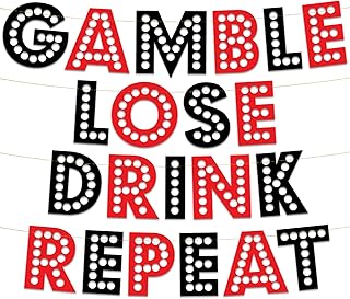 Casino Themed Glitter Banner – Las Vegas Birthday and Bachelorette Party Decorations – Monte Carlo Poker Night Garland, Favors and Supplies