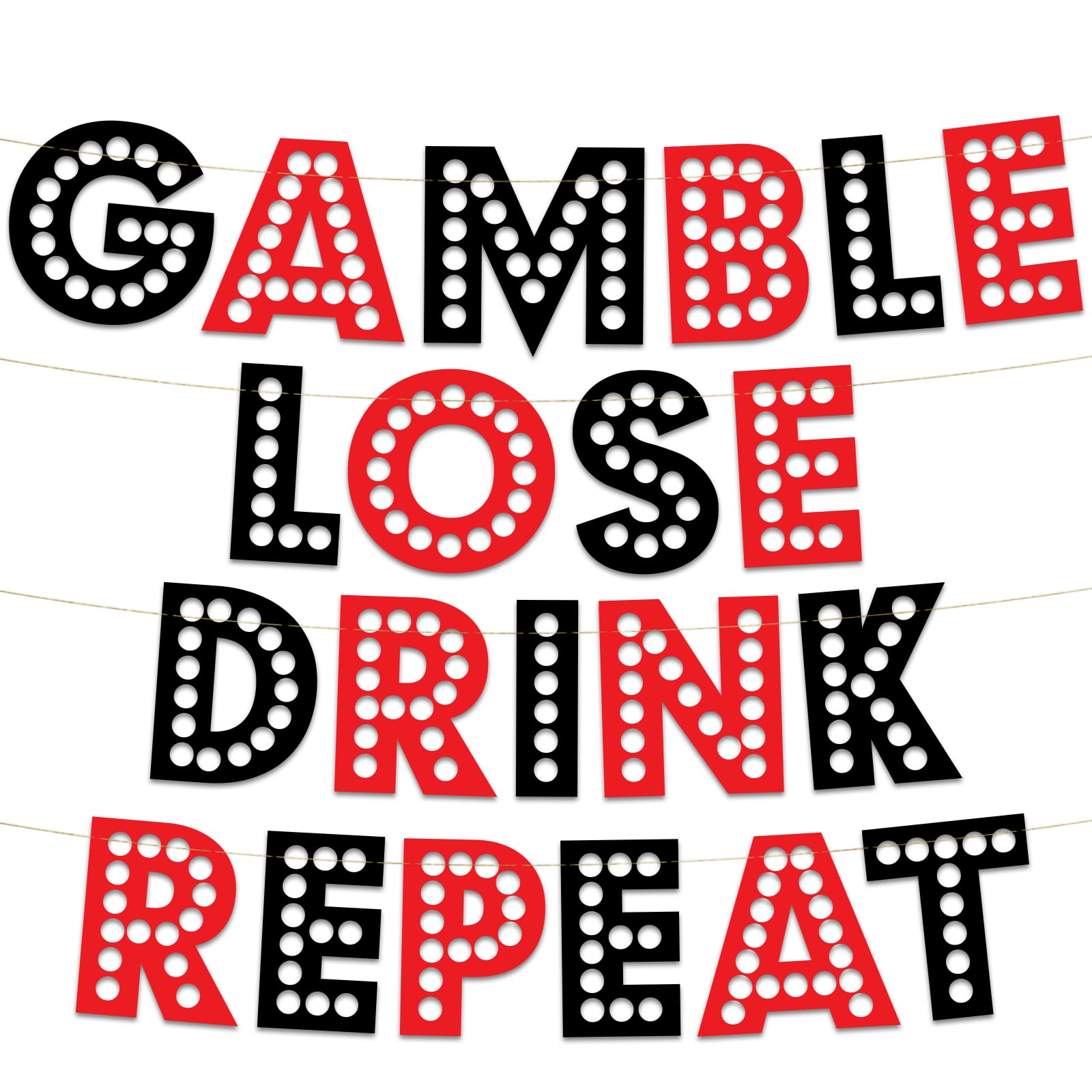 Pre-Strung Casino Themed Glitter Banner - Bachelorette Party Decorations for Her - Party Supplies, Favors and Gifts