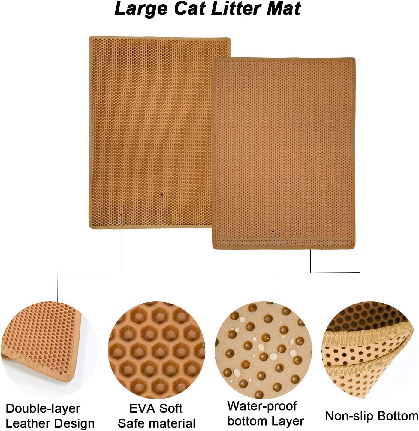 Cat Litter Mat Litter Box Mat for Kitty, EVA Honeycomb Double Layer Design, Urine & Waterproof Scatter Control, Less Waste, Easier To Clean,Non Slip (Brown 75 x 60cm) 4