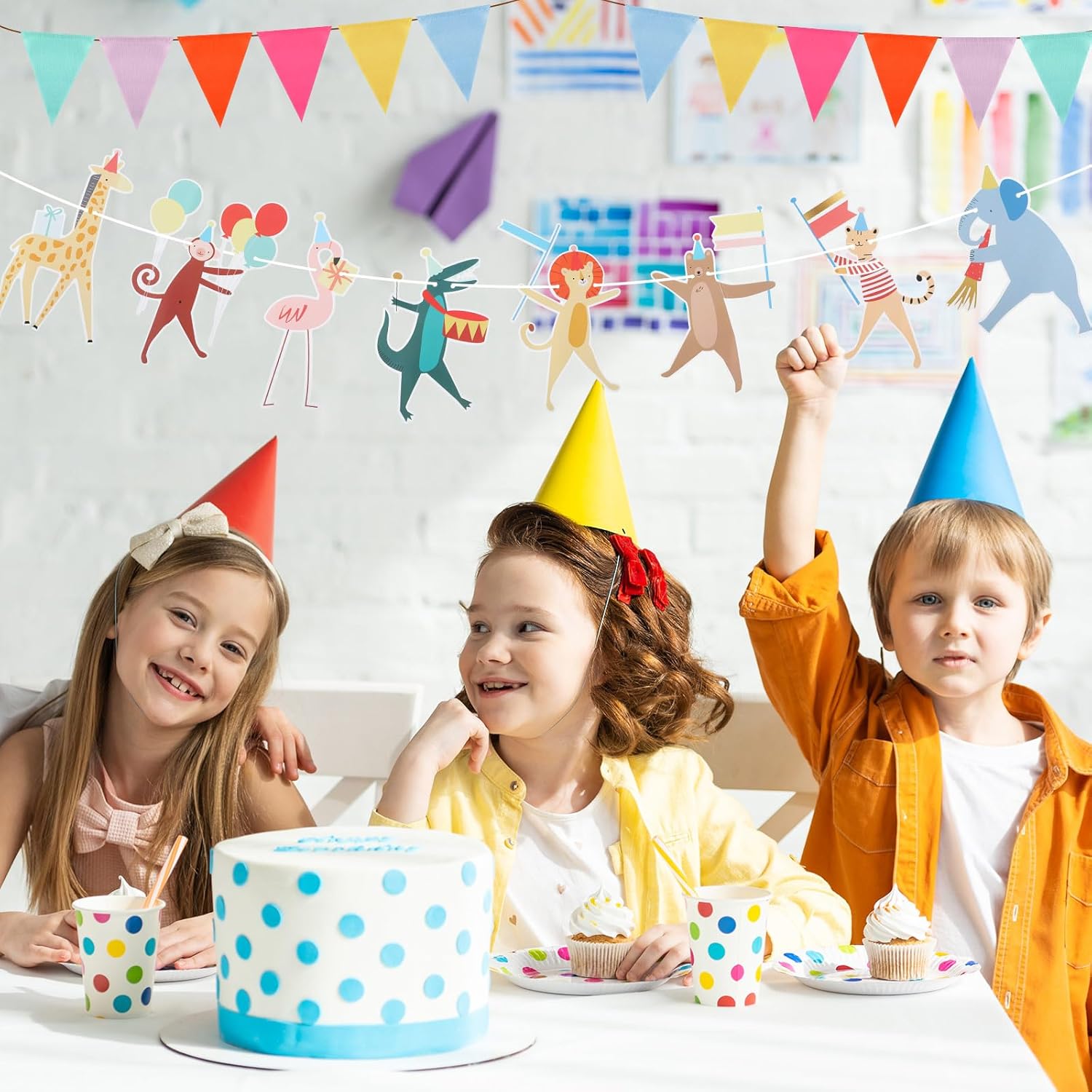 Fullhawl Animal Parade Party Banner with 12 Pcs Colorful Pennant Banner Flag, 10' Strand Including Excess Cord Animal Birthday Party Hanging Garland Decorations Baby Showers Supplies