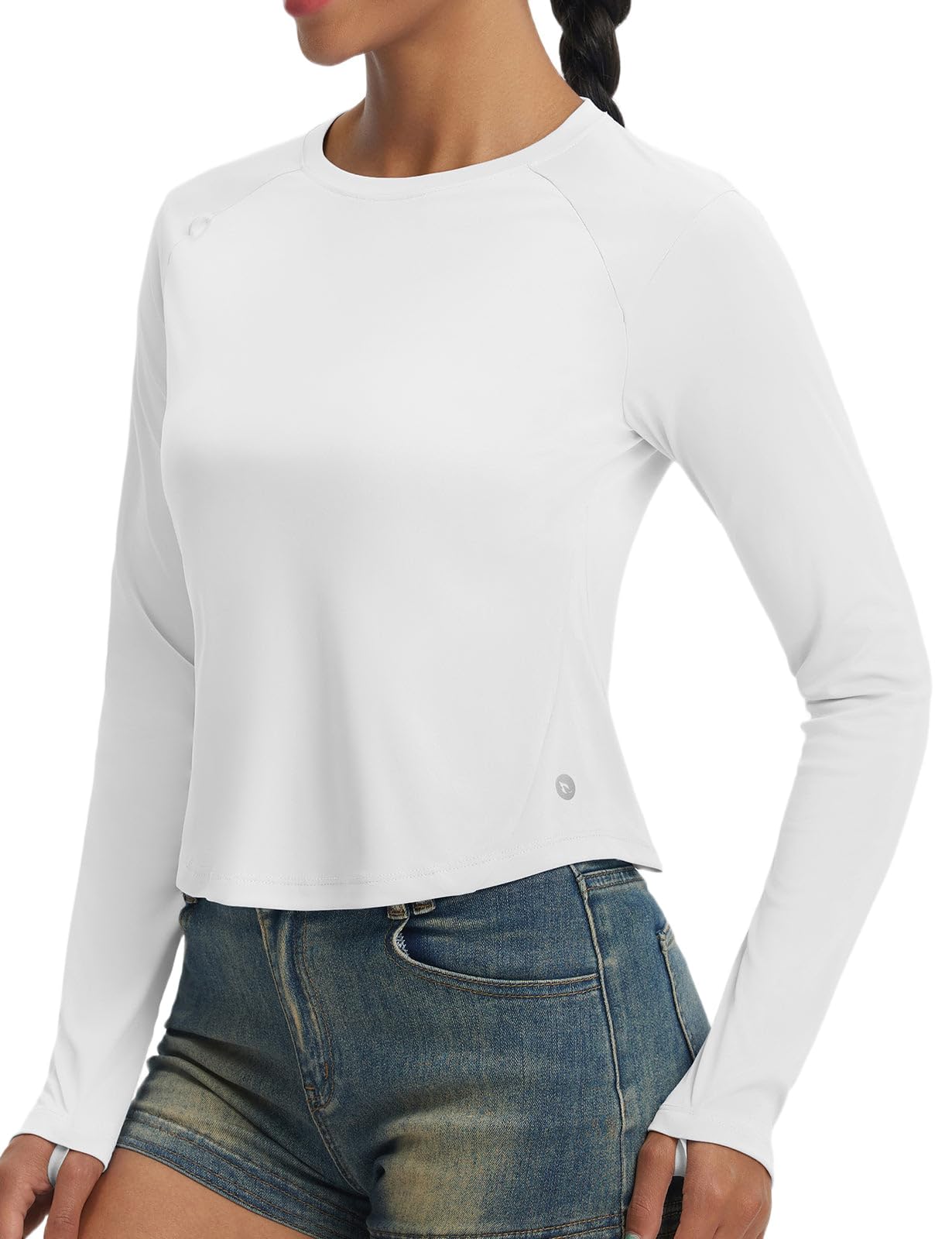 Photo 1 of baleaf Women's UPF 50+ Long Sleeve Sun Shirts Crop Rash Guard UV Workout Tops SPF Slim Fit Lightweight Athletic Hiking White M