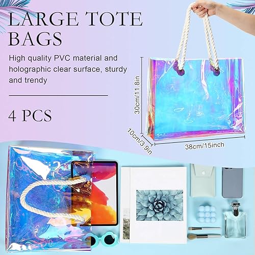 Miniatura 2 de 4 bolsas holográficas transparentes de PVC iridiscente con asas de cuerda de 11.8 x 15 x 4 pulgadas, bolsa aprobada para estadios, bolsos