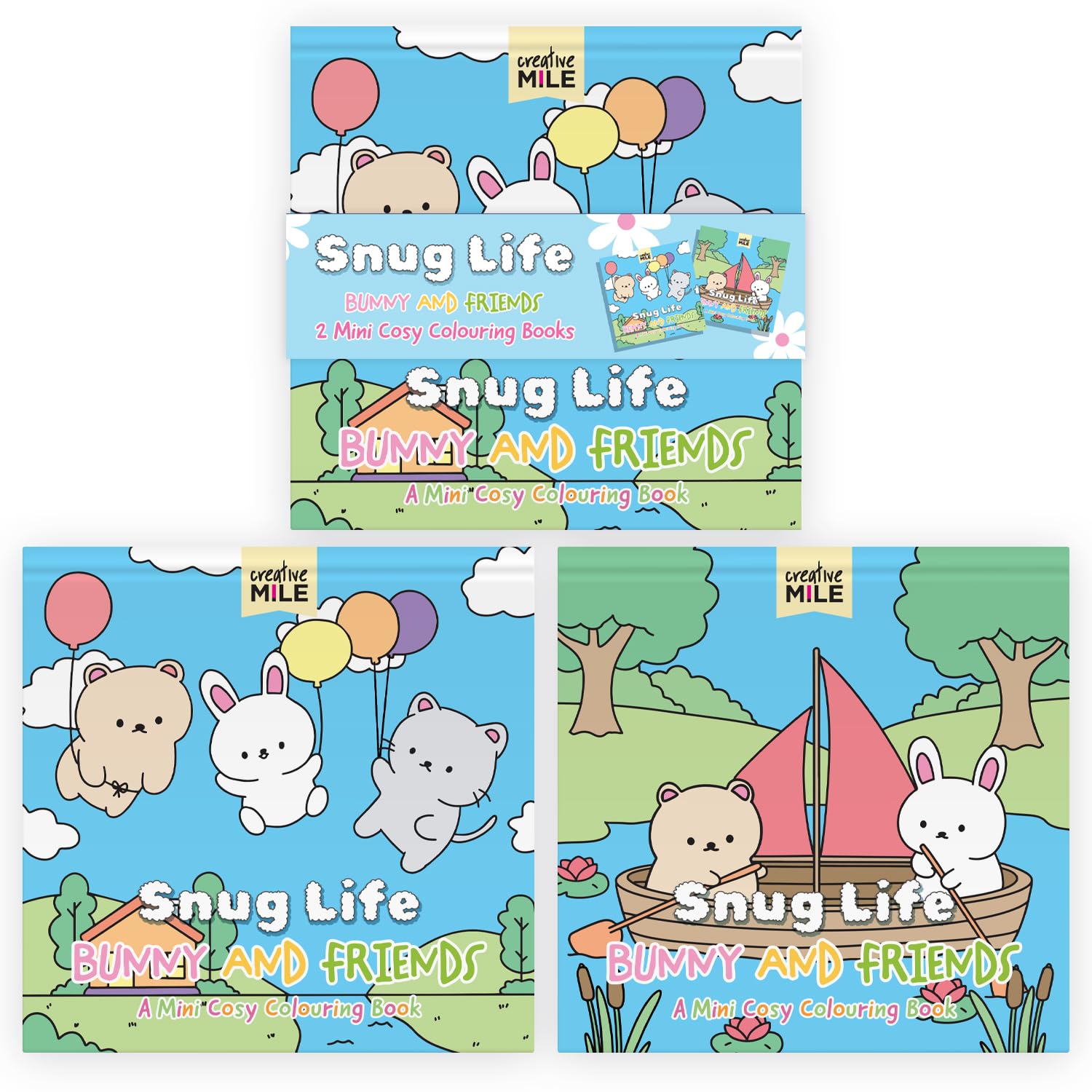 2 Pack Mini Colouring Book Snug Life Cosy Colouring Bunny and Friends
