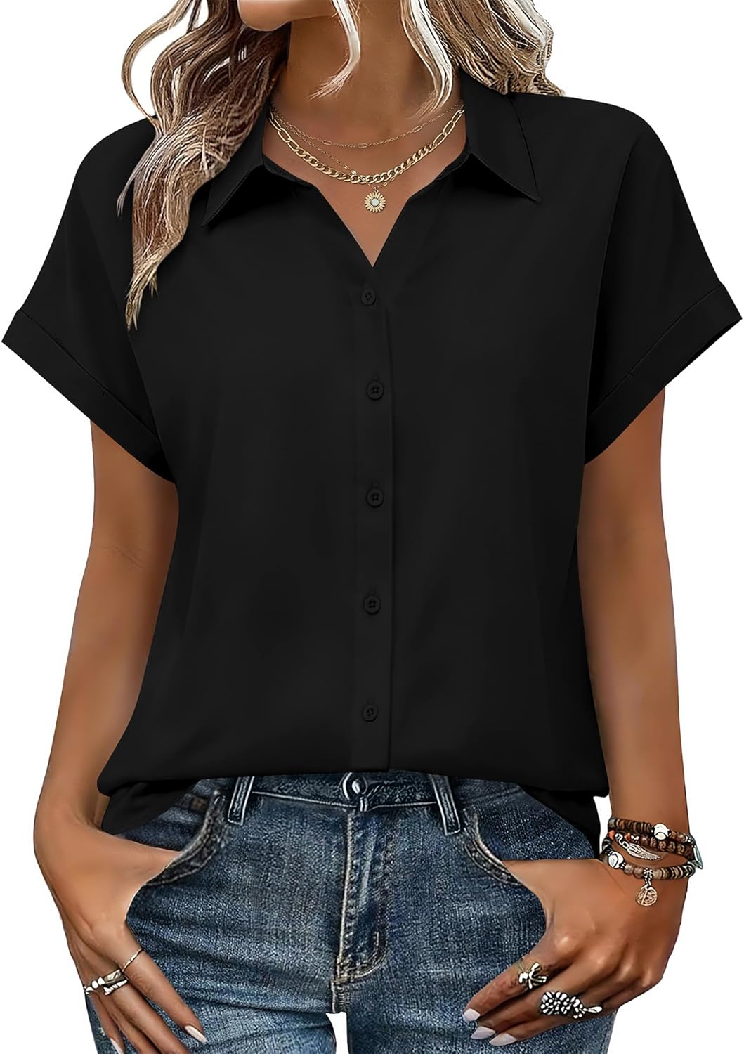 Zeagoo Womens Tops Short Sleeve Shirts Button Down Casual Blouses V Neck Outfits Summer Spring Clothes 2026