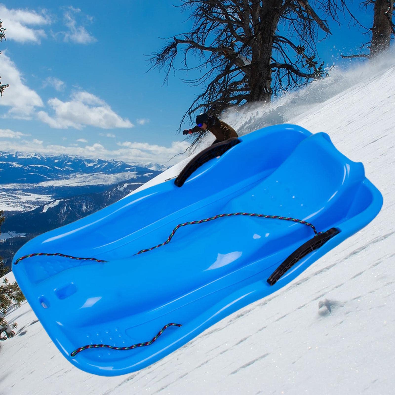 Gralara Slittino per Bambini con Doppio Sedile, Ideale per Scivolare sulla Neve in Giardino Durante l'inverno, Blu