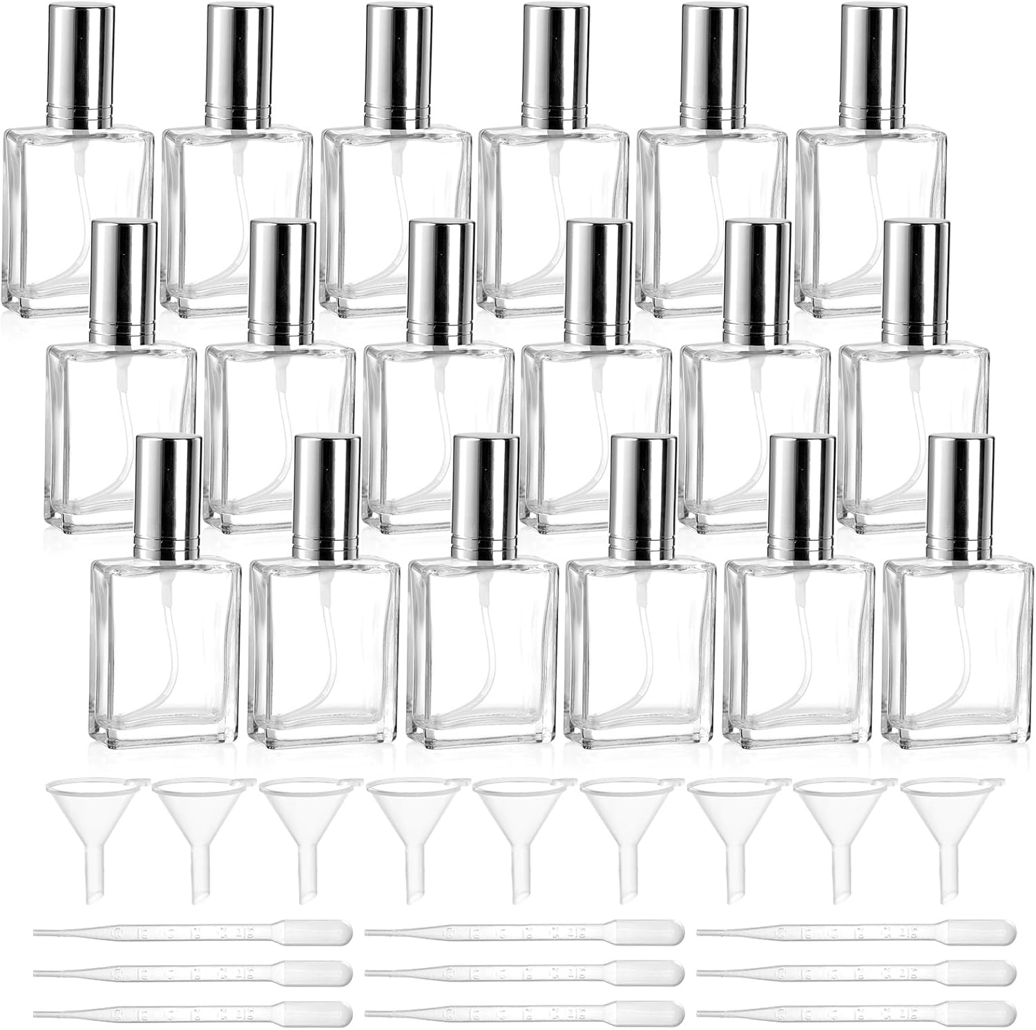 Foraineam 18 Pack Clear Glass Fine Mist Atomizer Spray Bottles, 15ml Refillable Mini Perfume Bottle, Empty Glass Perfume Atomizer Bottle Fragrance Bottles with Droppers and Funnels Foraineam 18 Pack Clear Glass Fine Mist Atomizer Spray Bottles, 15ml Refillable Mini Perfume Bottle, Empty Glass Perfume Atomizer Bottle Fragrance Bottles with Droppers and Funnels