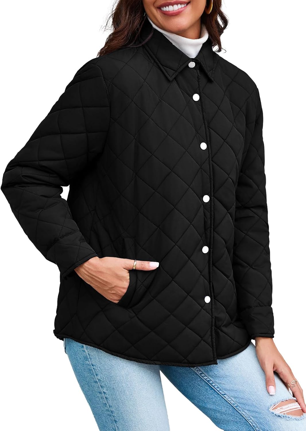 Grlasen Womens Lightweight Quilted Jacket Fall Button Down Puffer Jackets Loose Fit Stand Collar Warm Coats Outerwear - Image 7