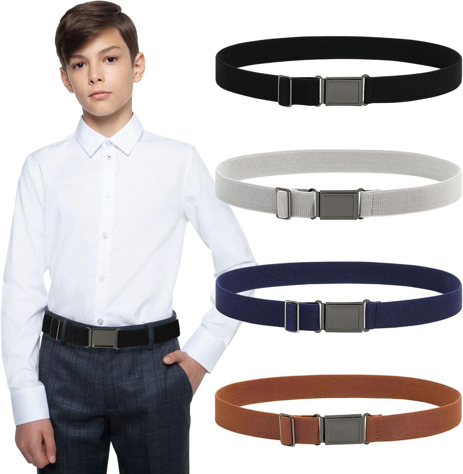 Magnetic Boys Belt, Adjustable Elastic Kids Belts for Boys Girl with Magnetic Buckle