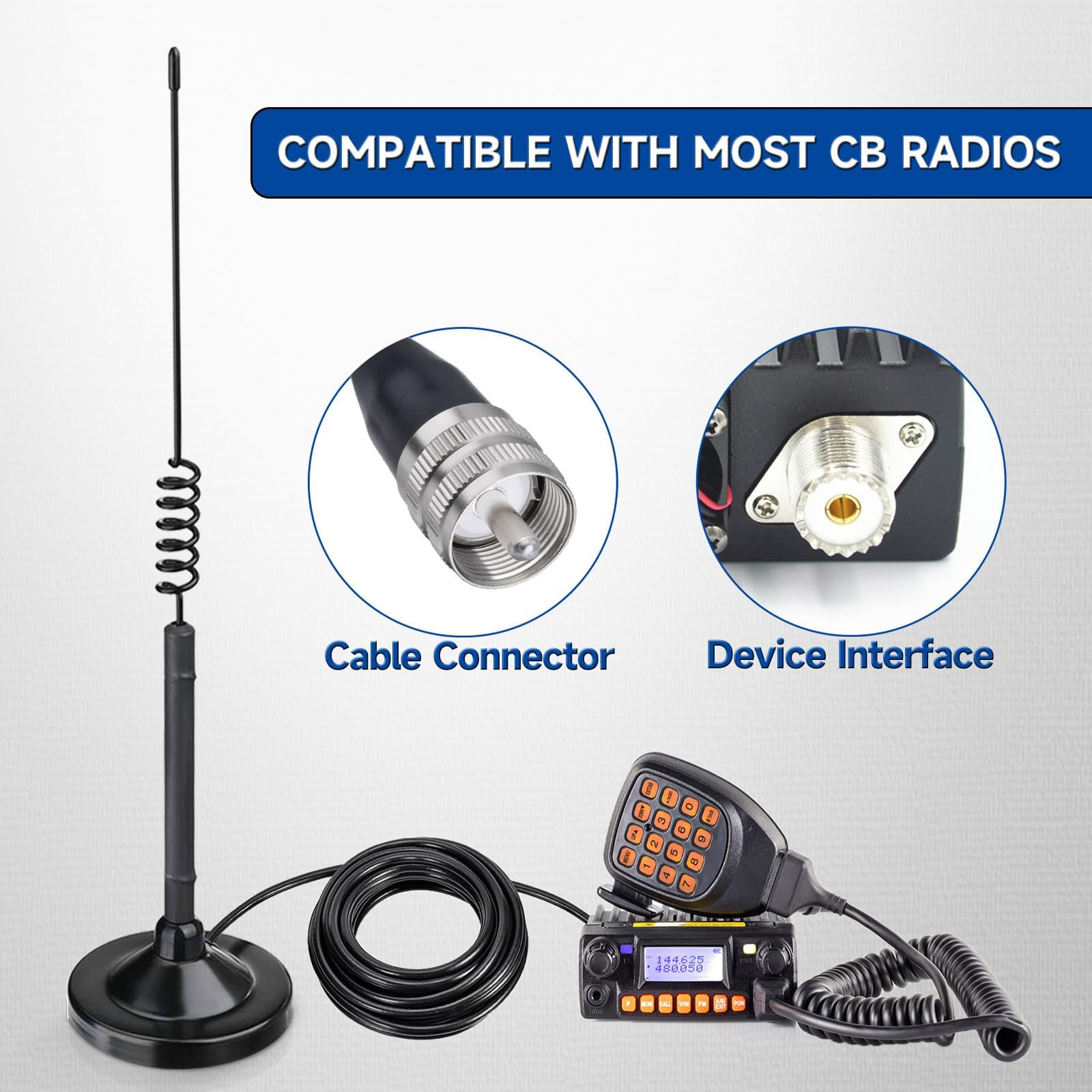 Superbat Antenna CB 26-28MHz 3dBi con Cavo RG58 3m Connettore PL259, Antenna Magnetica Compatibile con Radio CB Galaxy, Uniden, Bearcat, Cobra, Radioddity, Texas Ranger, RoadKing