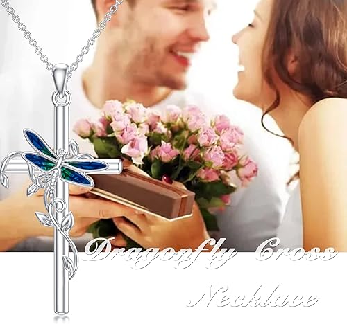 Miniatura 8 de Collar de cruz para mujer, collar de colibrílibélulamariposamariquita roja, collar con colgante de cruz de plata de ley 925, collar cristiano,