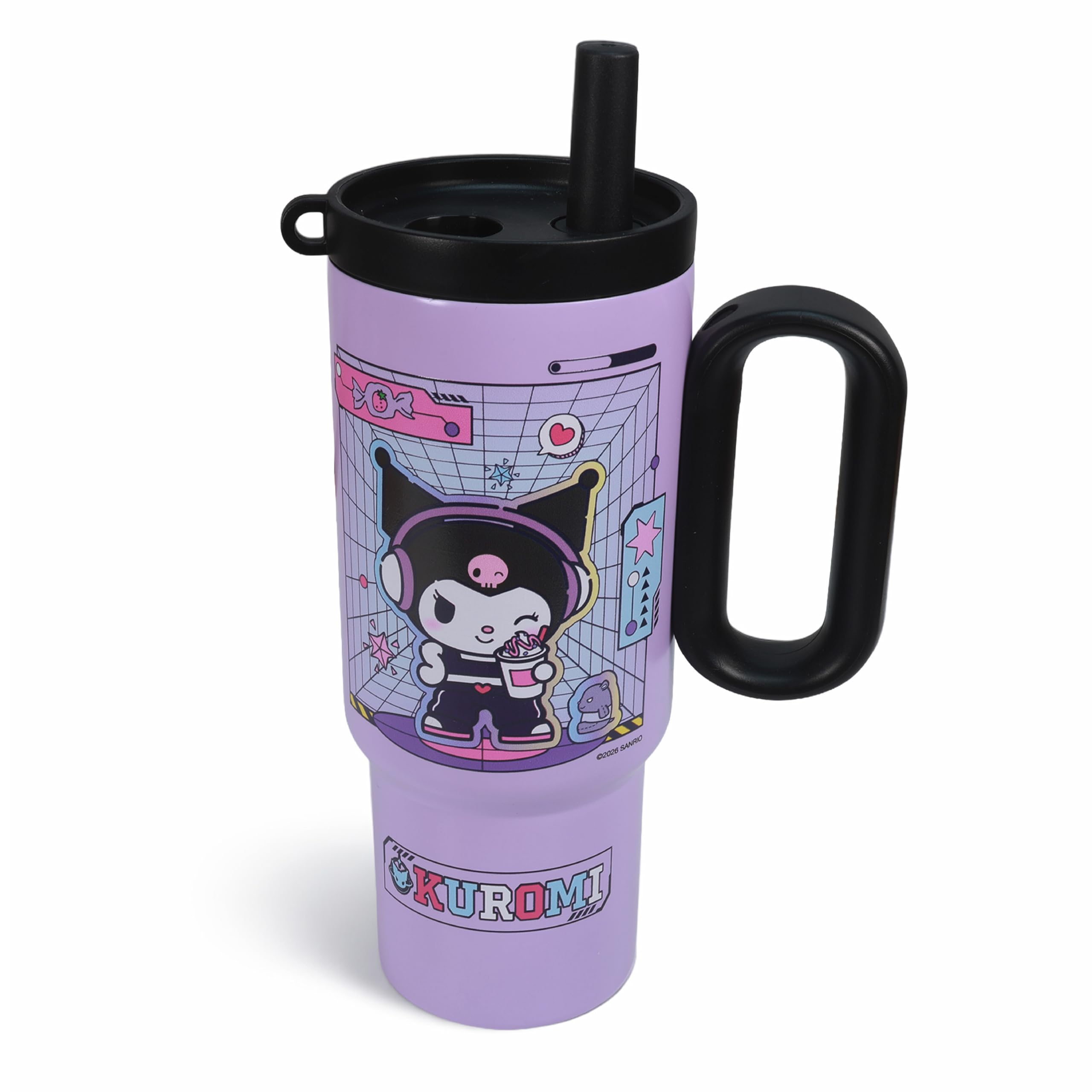 Blue Sky Studios Kuromi 700ml Straw Cup with Fruit Infuser – Official Sanrio Tumbler with Lid & Handle – Hello Kitty and Friends BPA Free Water Bottle & Travel Cup