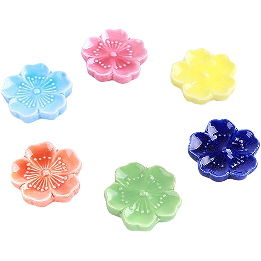 ChezMax Ceramic Chopstick Rest Set Flower Shape Chopsticks Rack Stand Spoon Fork Knife Holder Cuisine Tableware Hotel Home Daily Use 6 pcs
