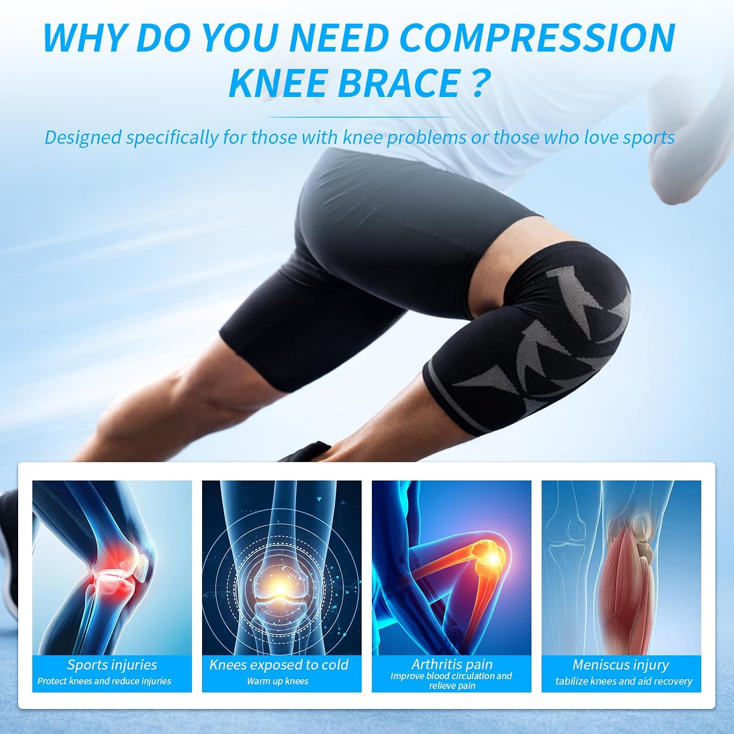 Compression Knee Brace for Women and Men Fit Mobilizer Knee Sleeve for Knee Pain Arthritis Sports Knee System Brace to Shin Protection Patellar Tendon Support Stabilizer (Medium)